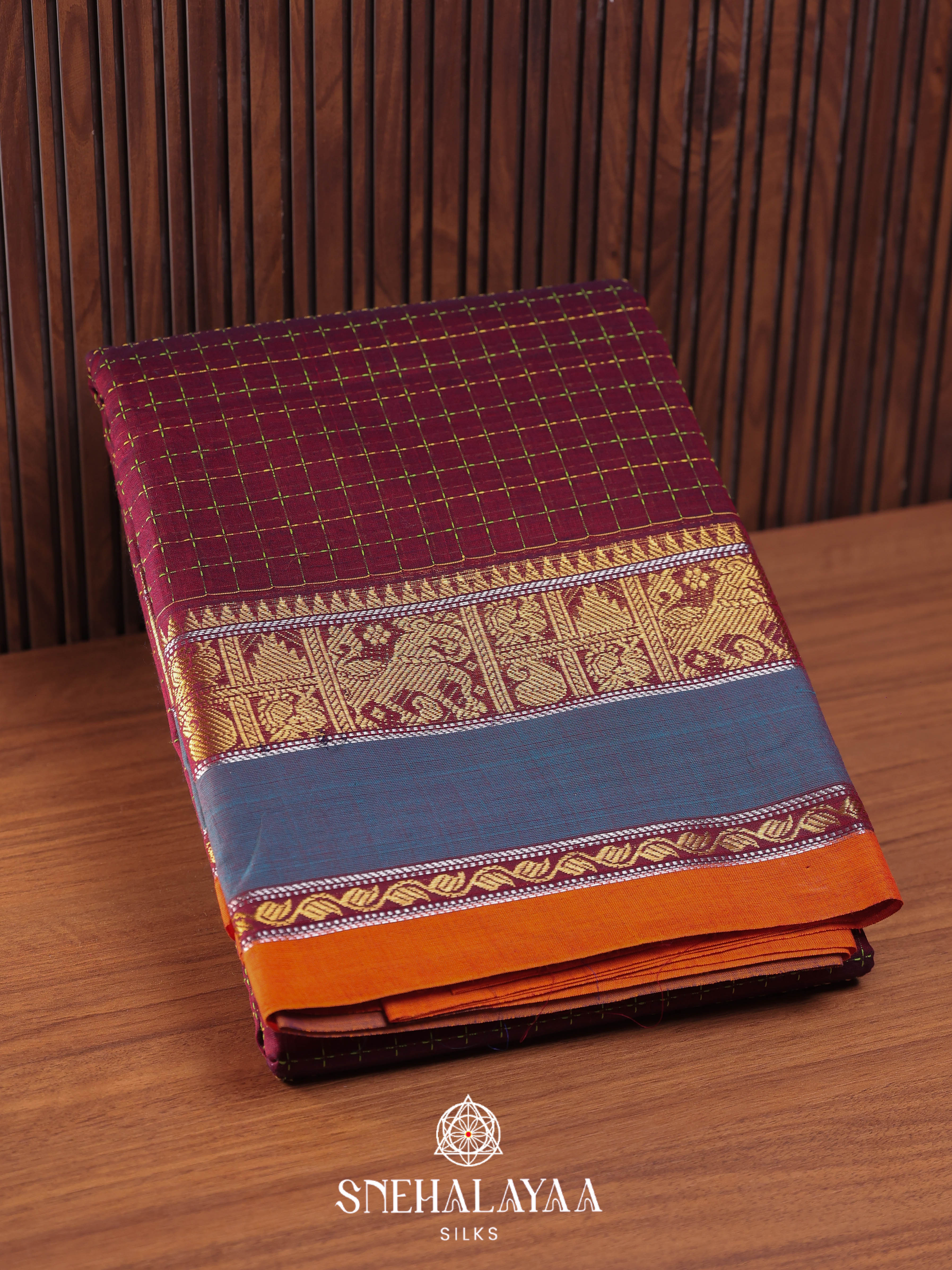 Maroon Kanchi Cotton Saree