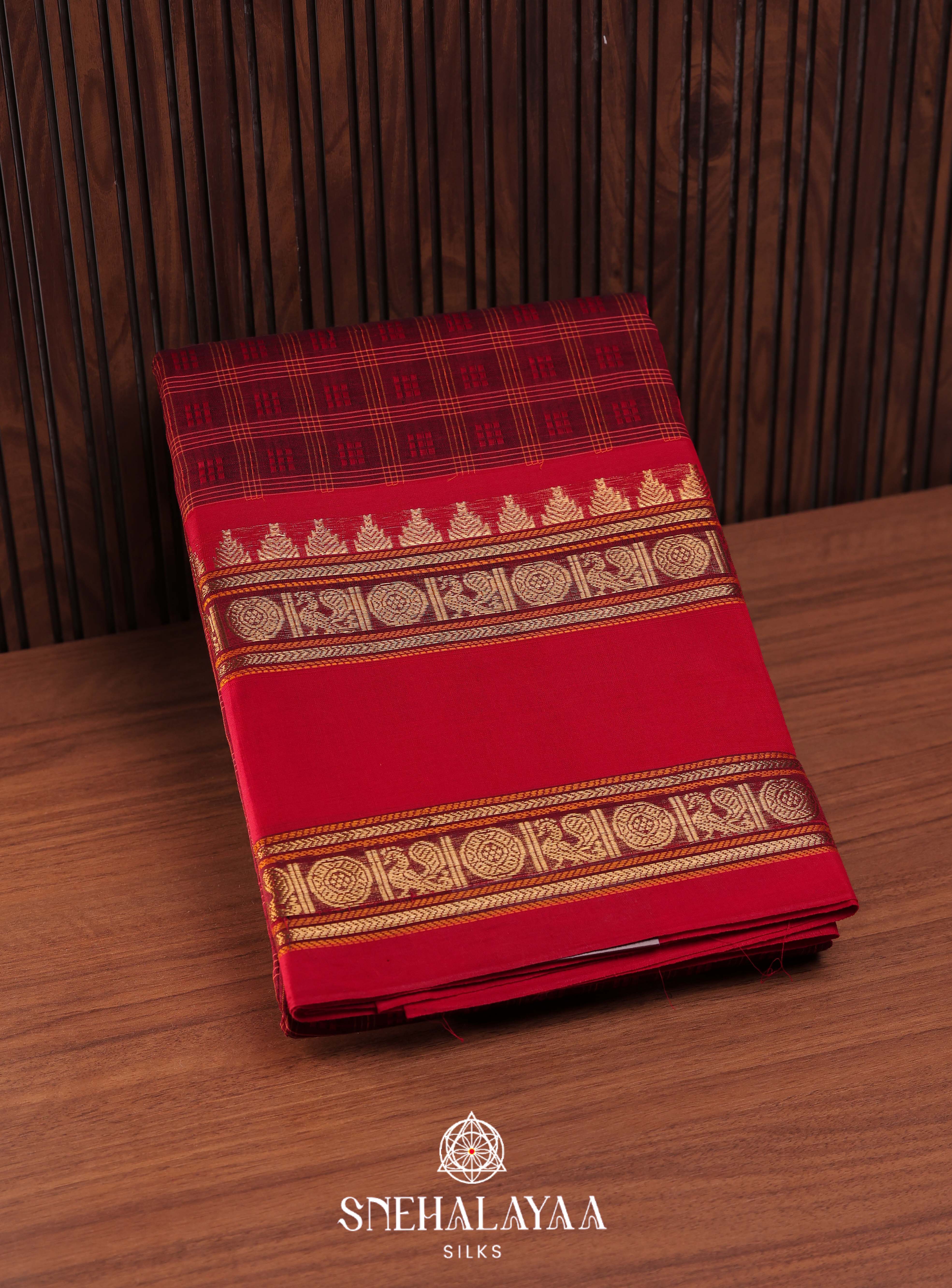 Maroon Kanchi Cotton Saree