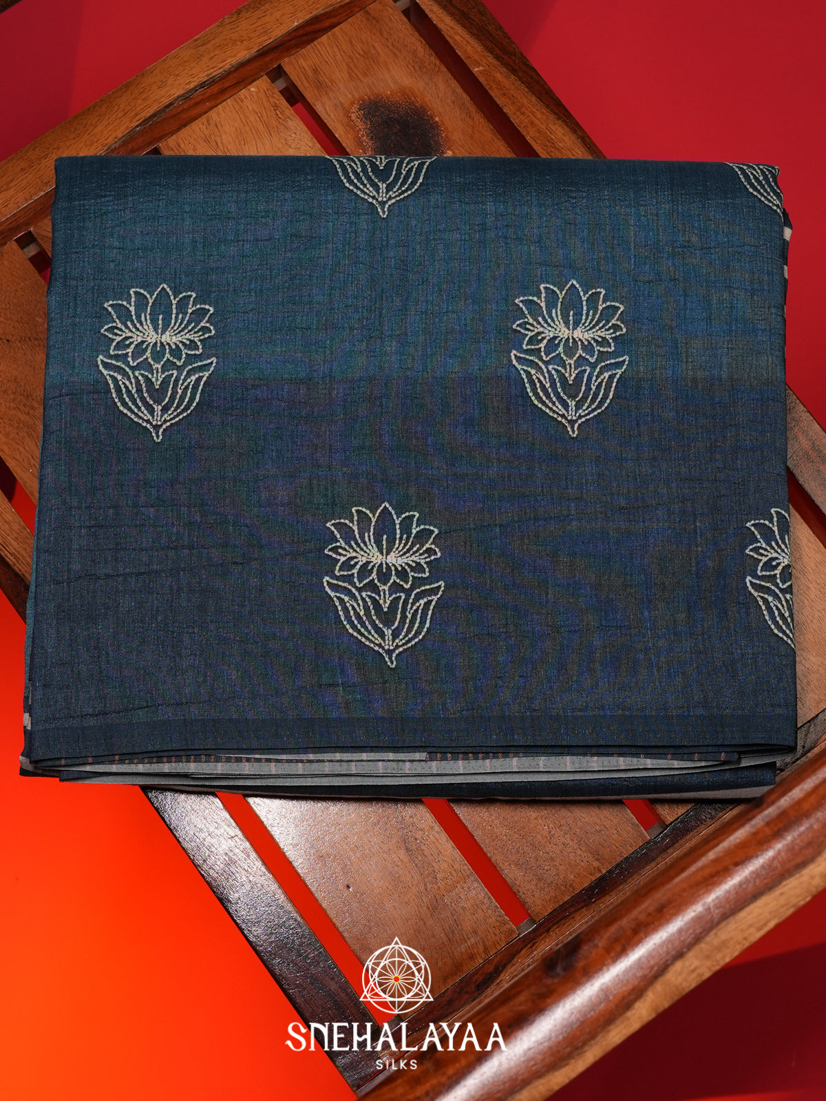 Teal Blue Tussar saree