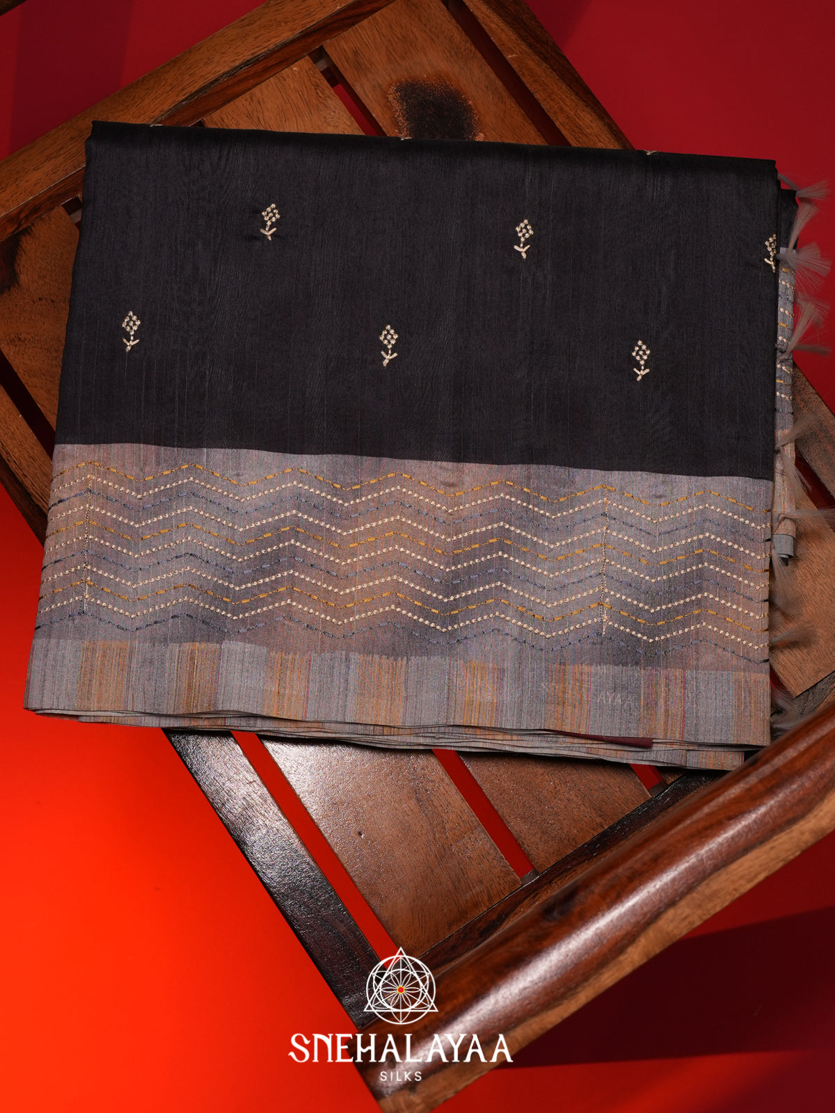 Black Tussar saree