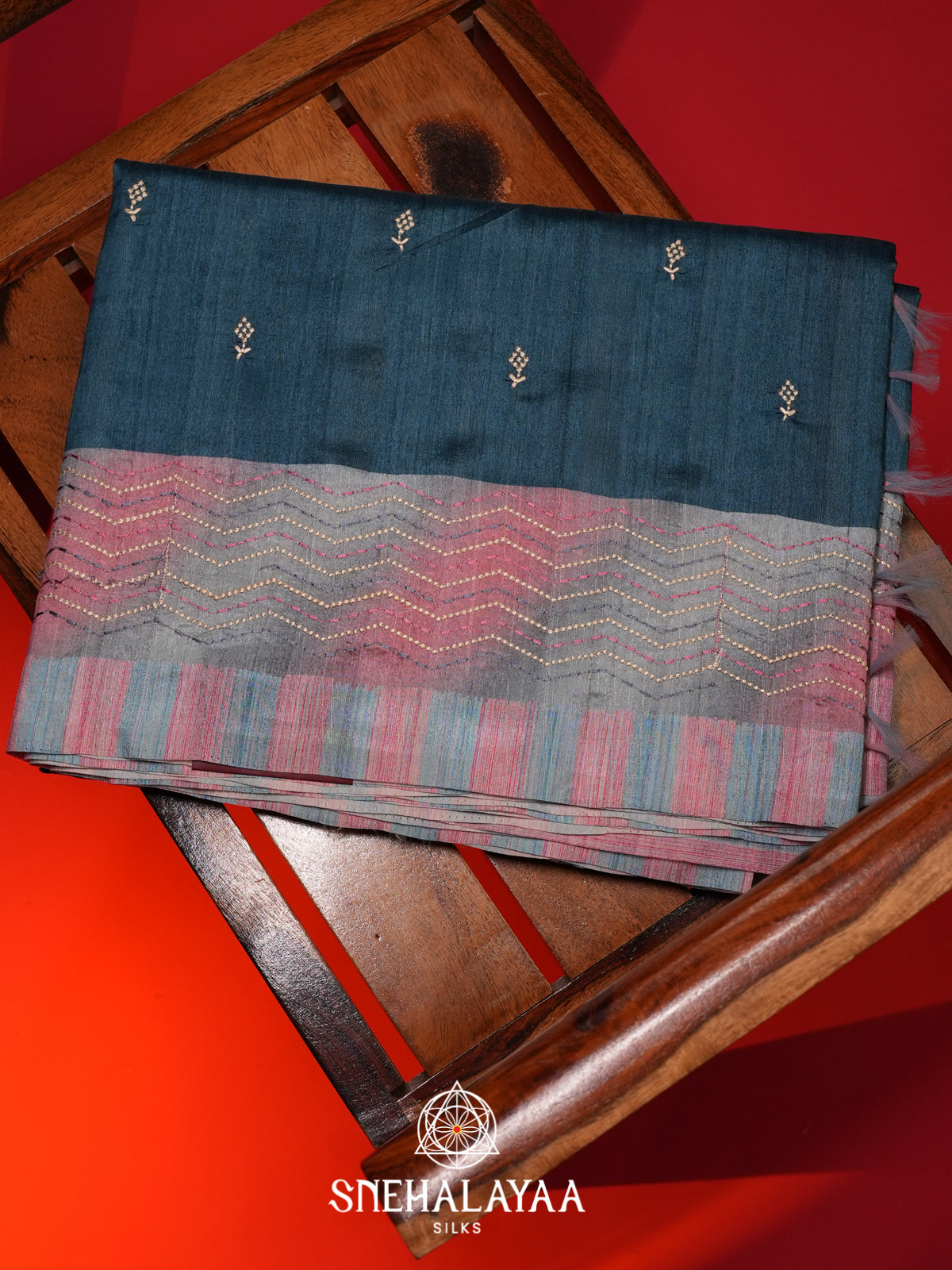 Peacock Blue Tussar saree