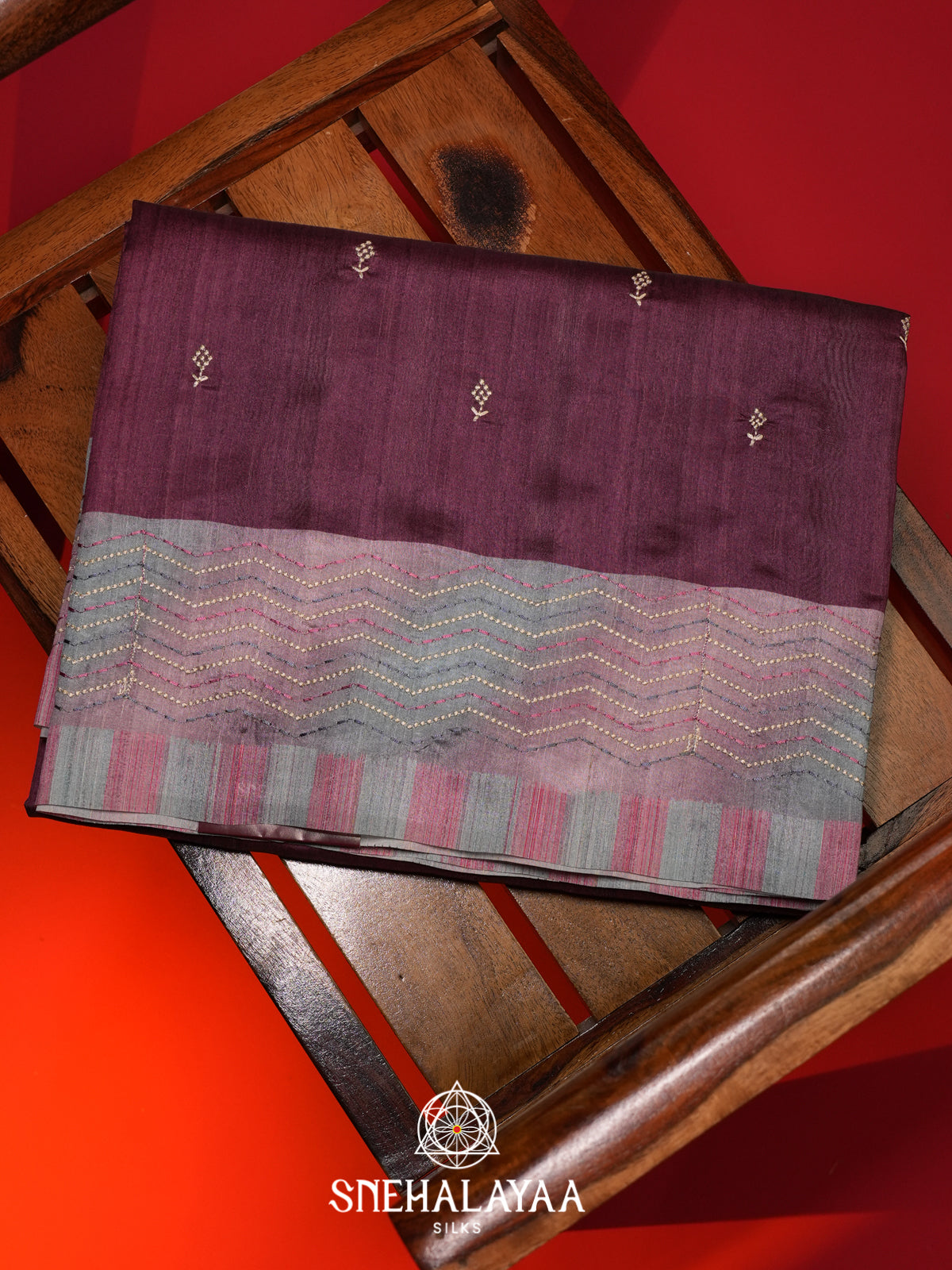 Wine Tussar saree