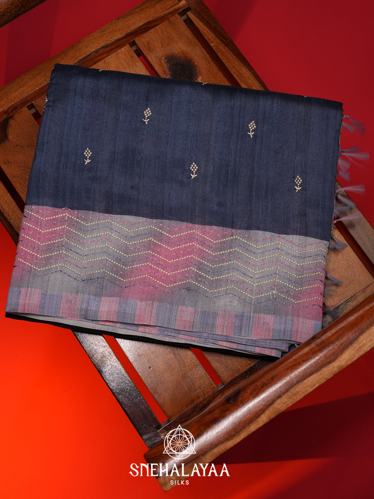Ink Blue Tussar saree