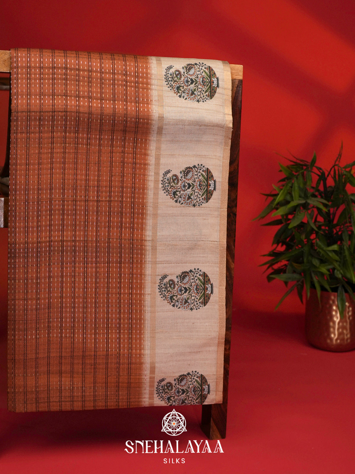 Burnt Orange Tussar Saree