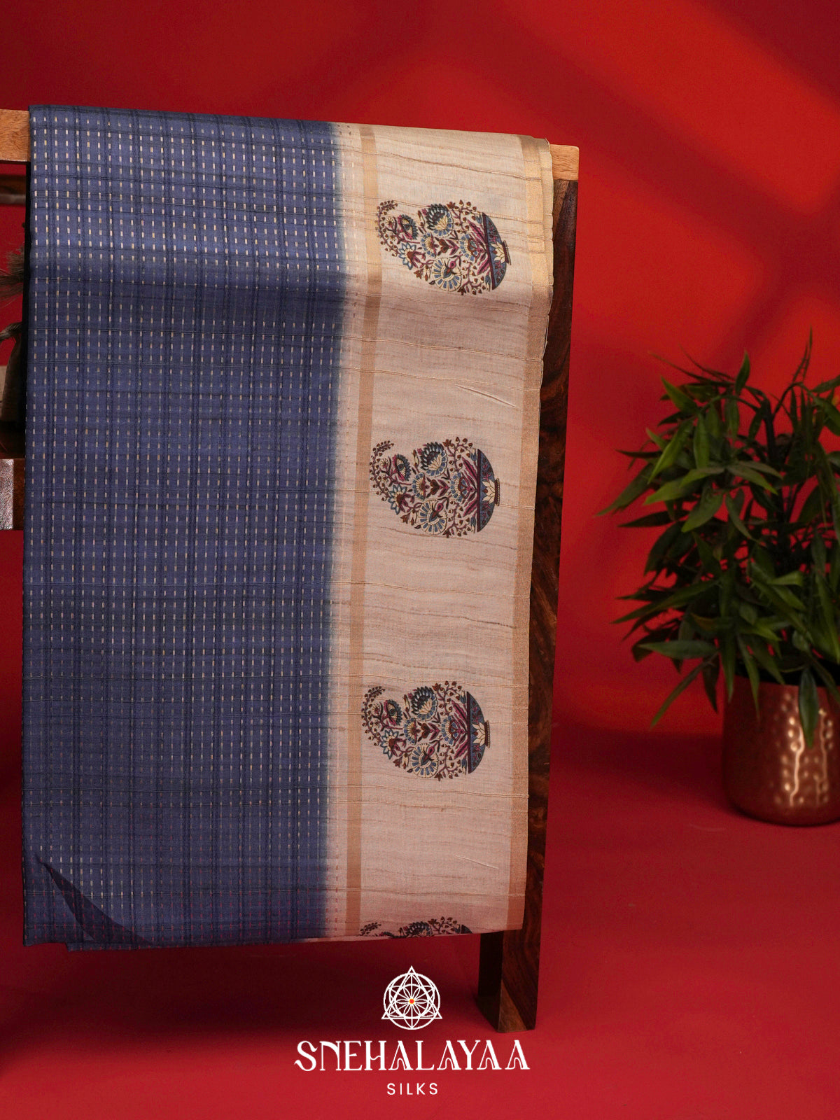 Blue Tussar Saree