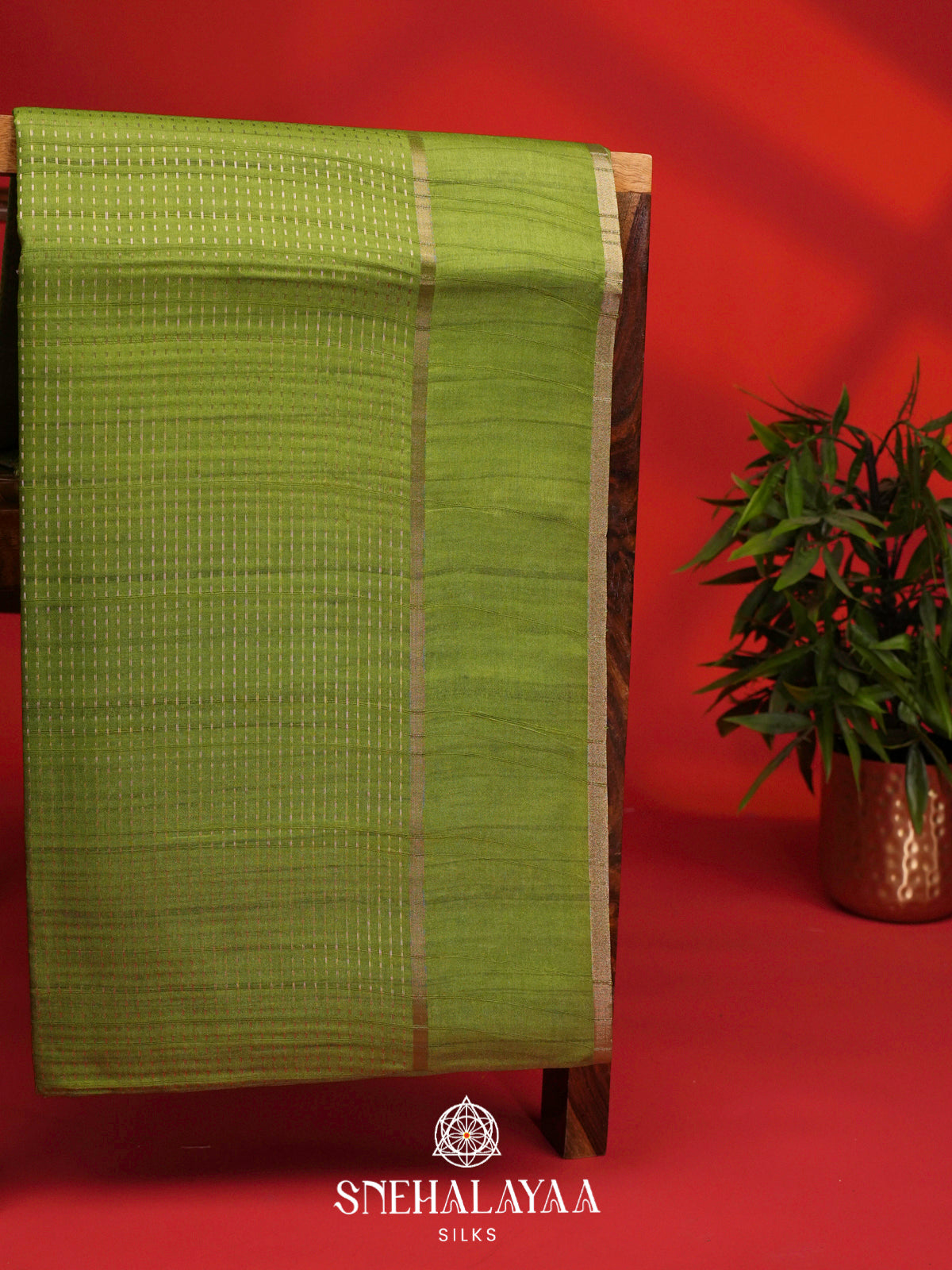 Lime Green Tussar Saree