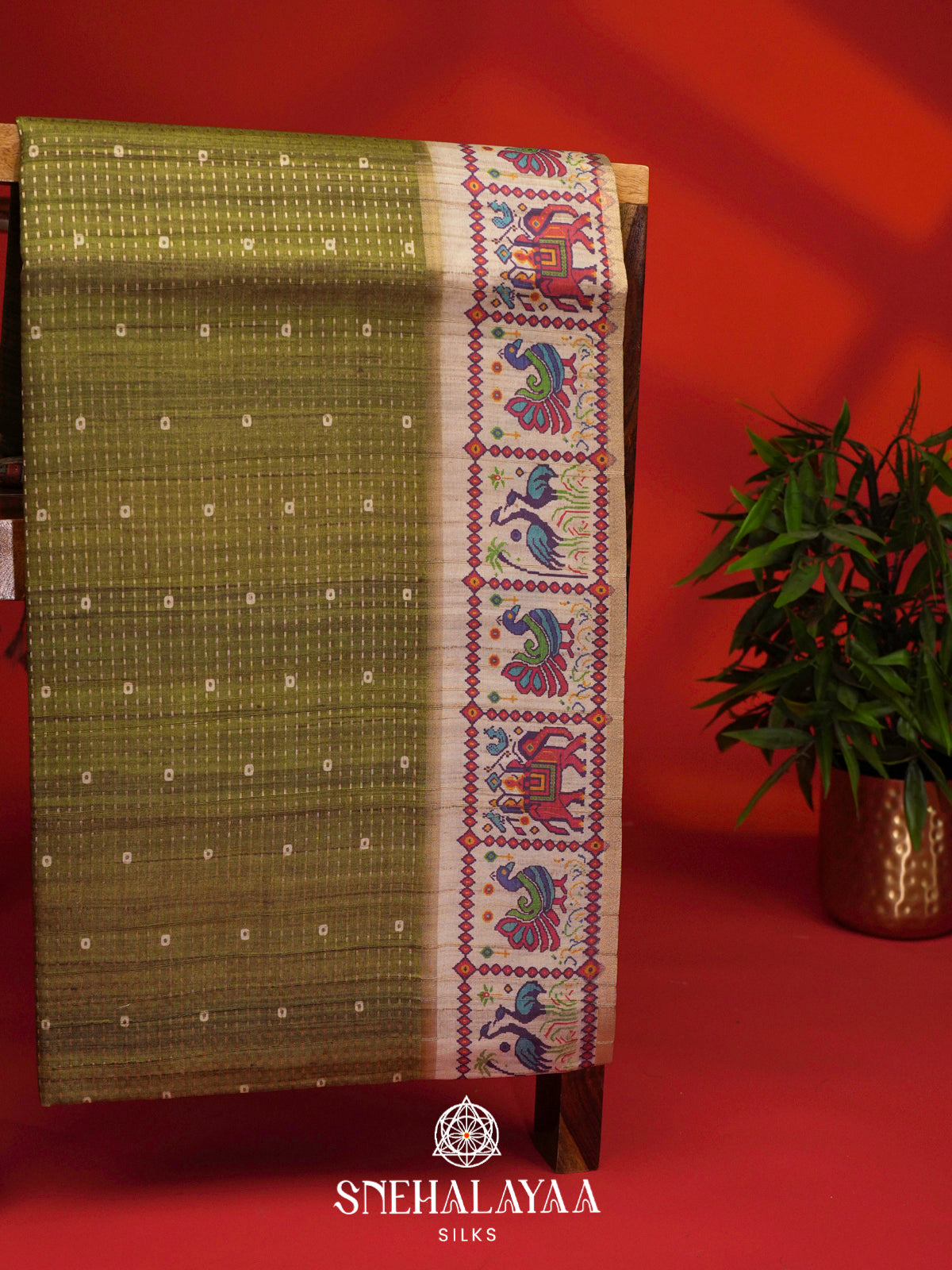 Olive Green Tussar Saree