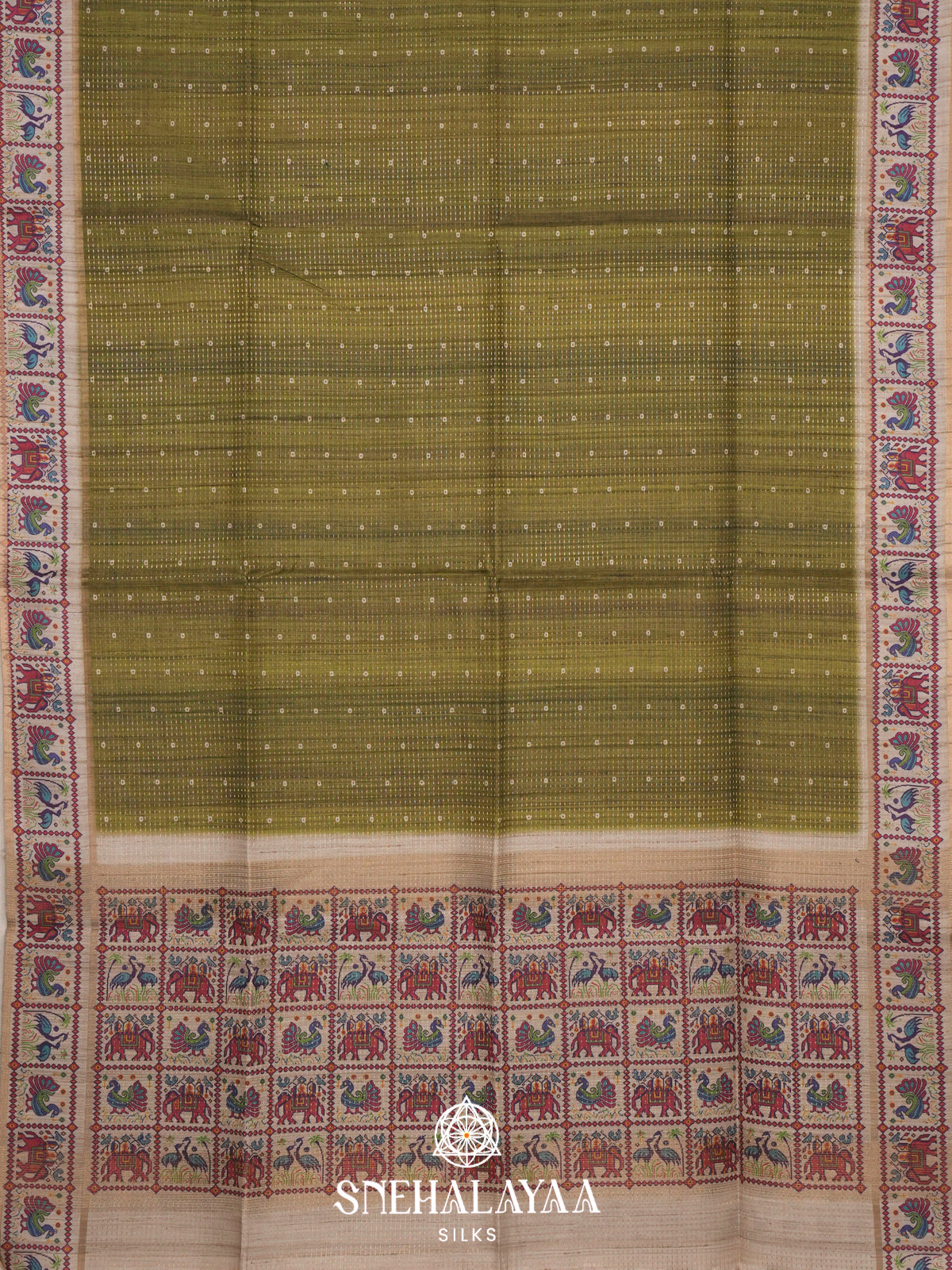 Olive Green Tussar Saree