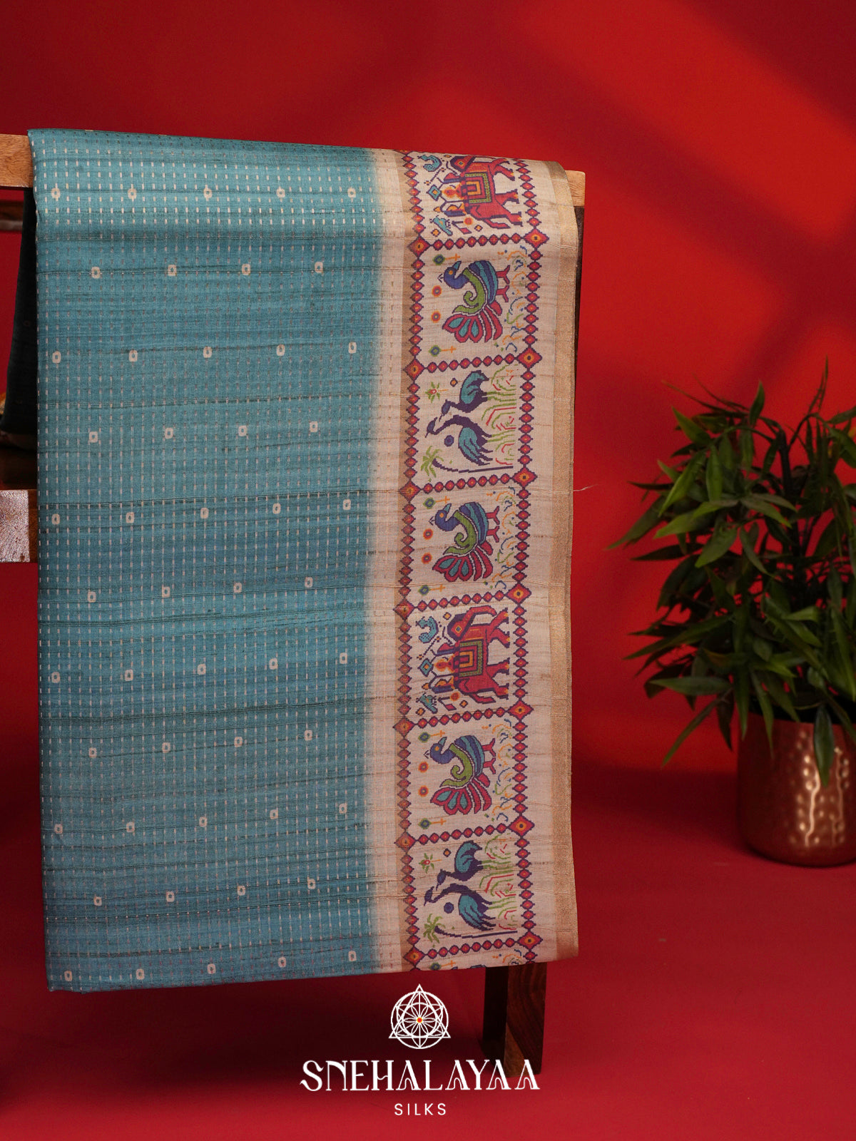 Aqua Blue Tussar Saree