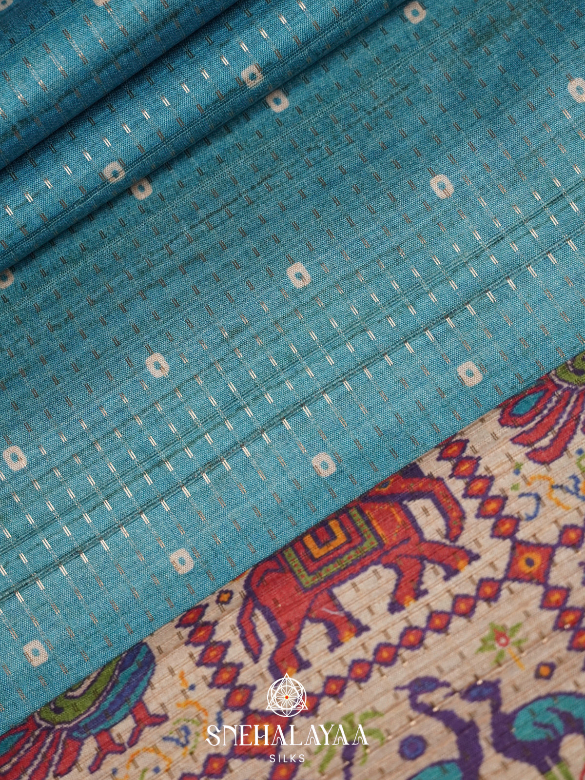 Aqua Blue Tussar Saree