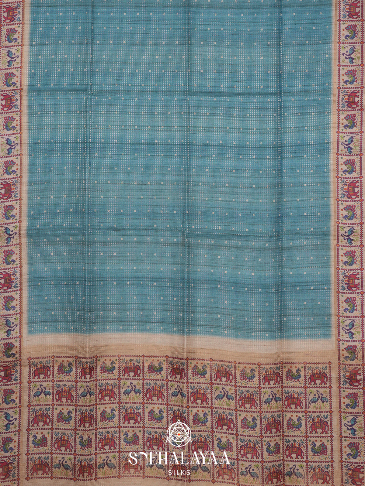 Aqua Blue Tussar Saree