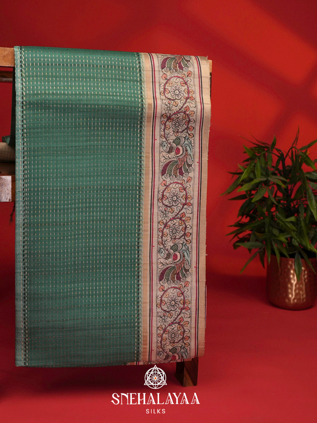 Teal Green Tussar Saree