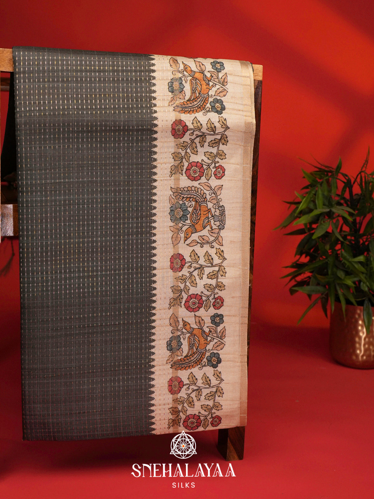 Charcol Black Tussar Saree