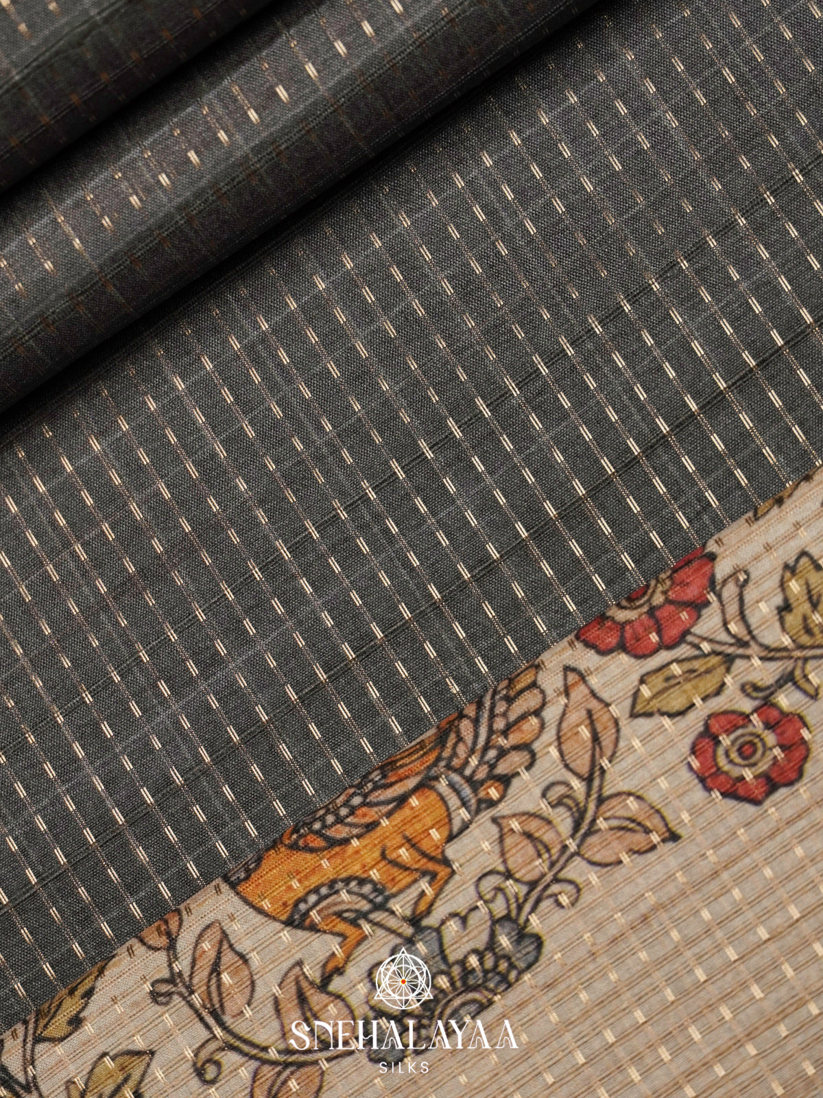 Charcol Black Tussar Saree