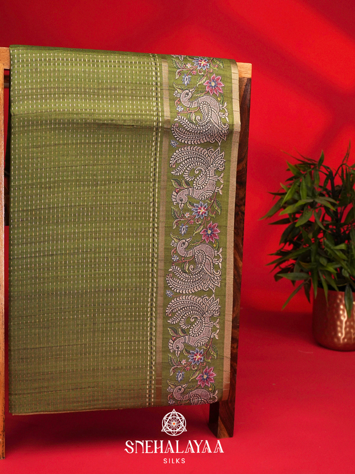 Moss Green Tussar Saree