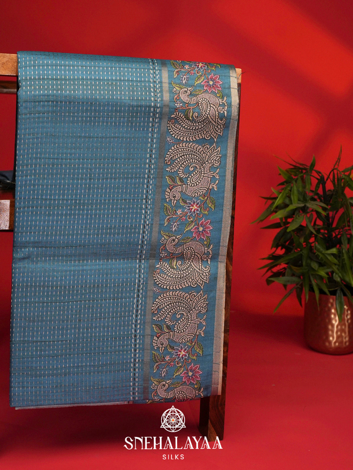 Blue Tussar Saree