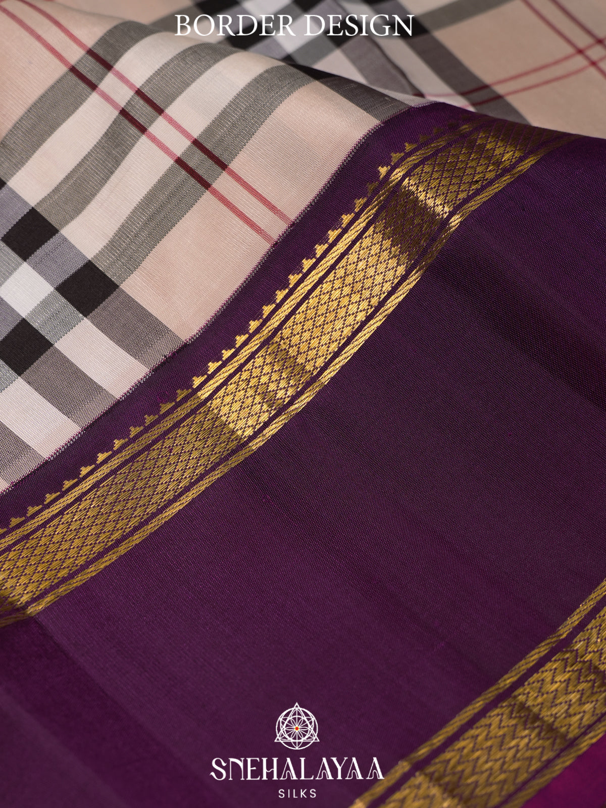 Cream Checked Kanjivaram Silk Saree