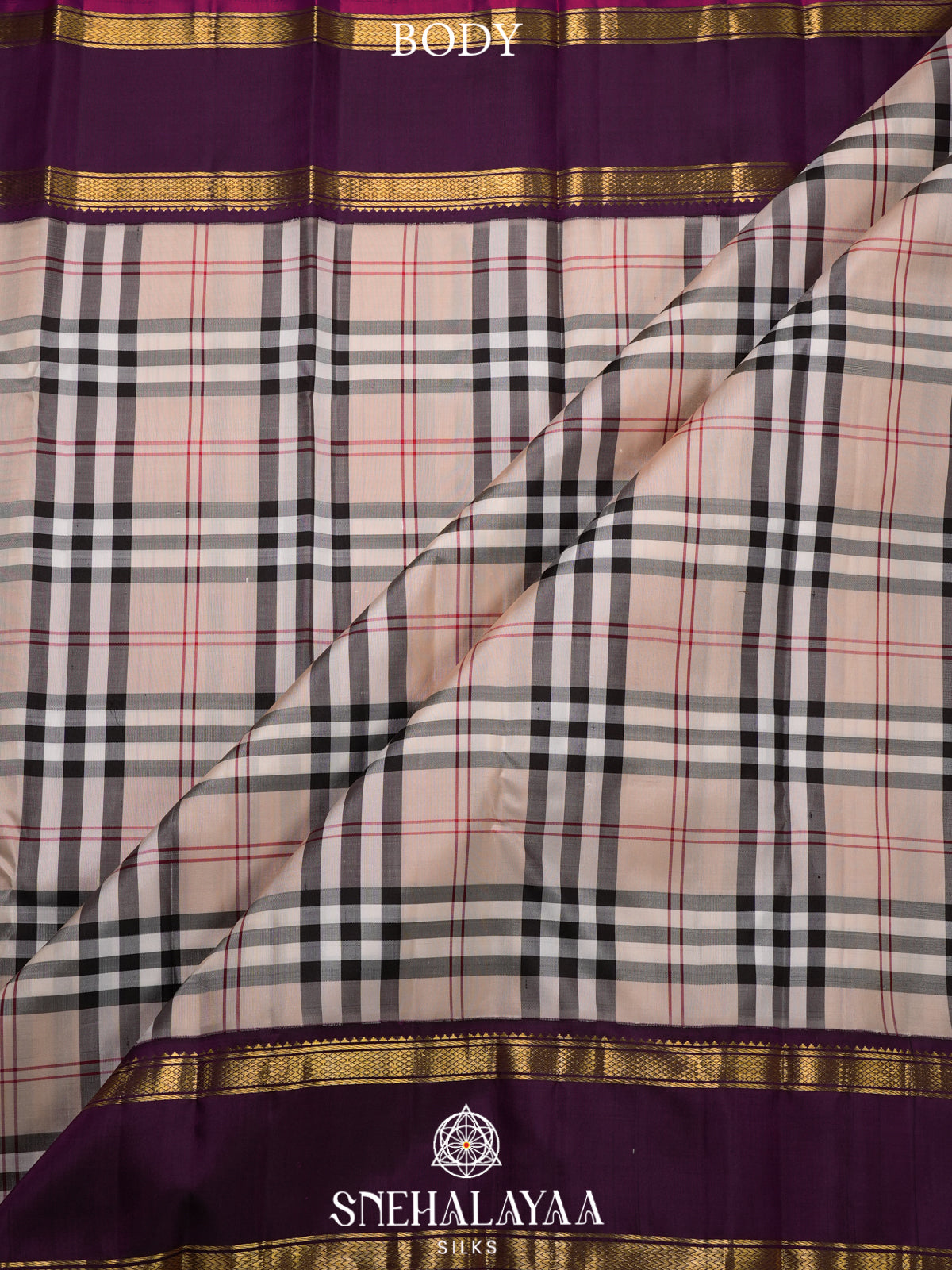 Cream Checked Kanjivaram Silk Saree