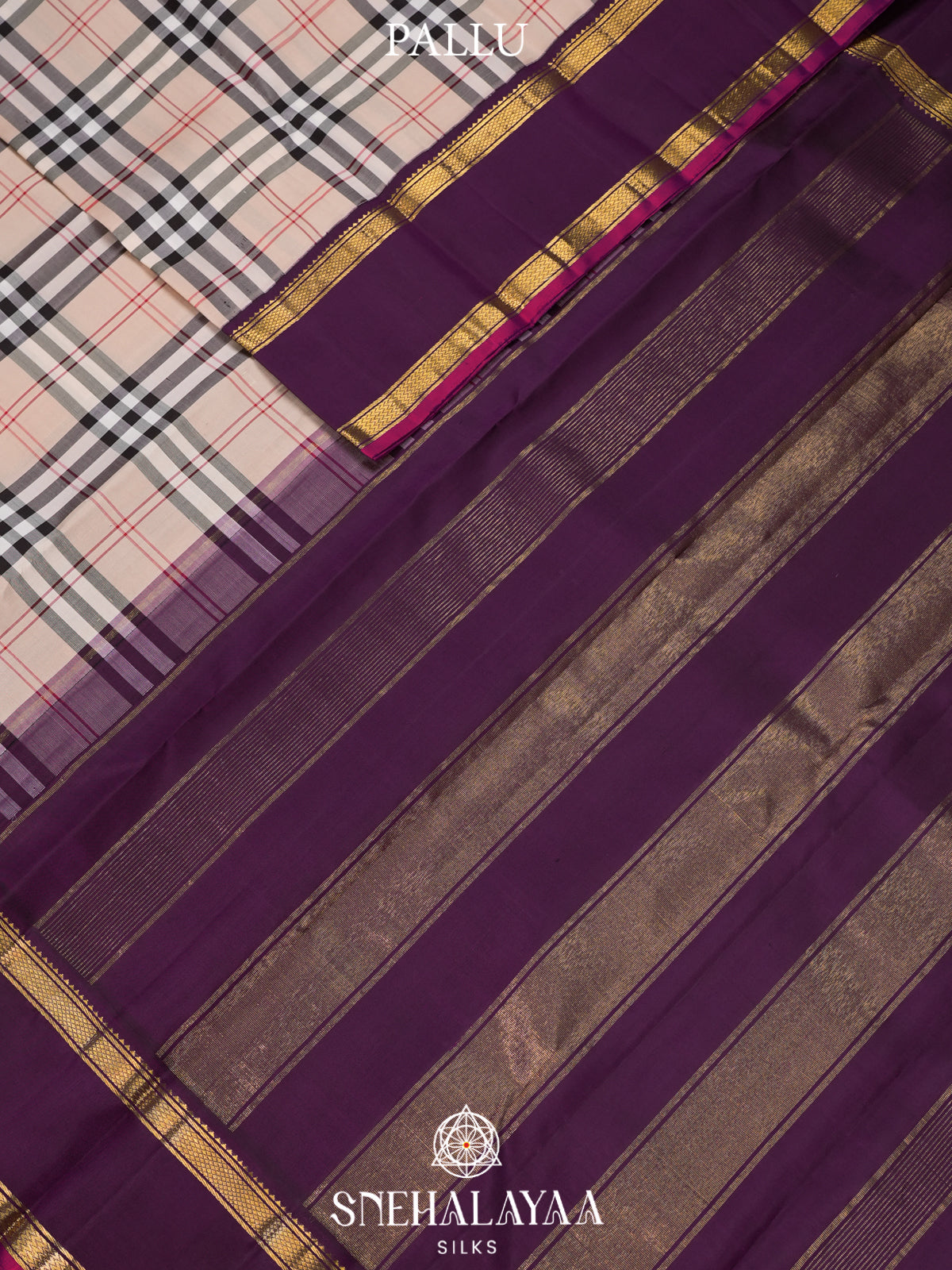 Cream Checked Kanjivaram Silk Saree