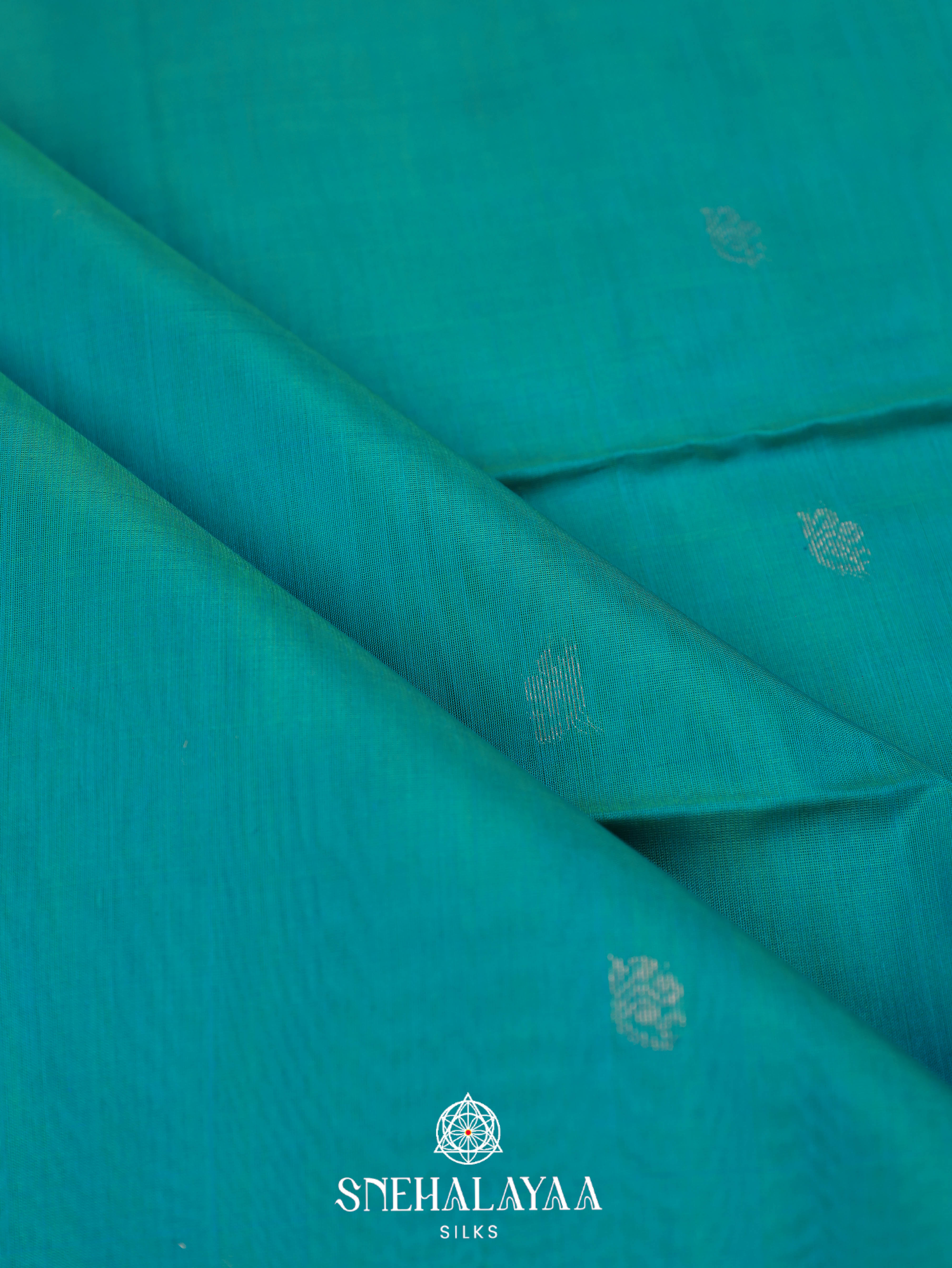 Teal Blue Maheshwari Silk Cotton Saree