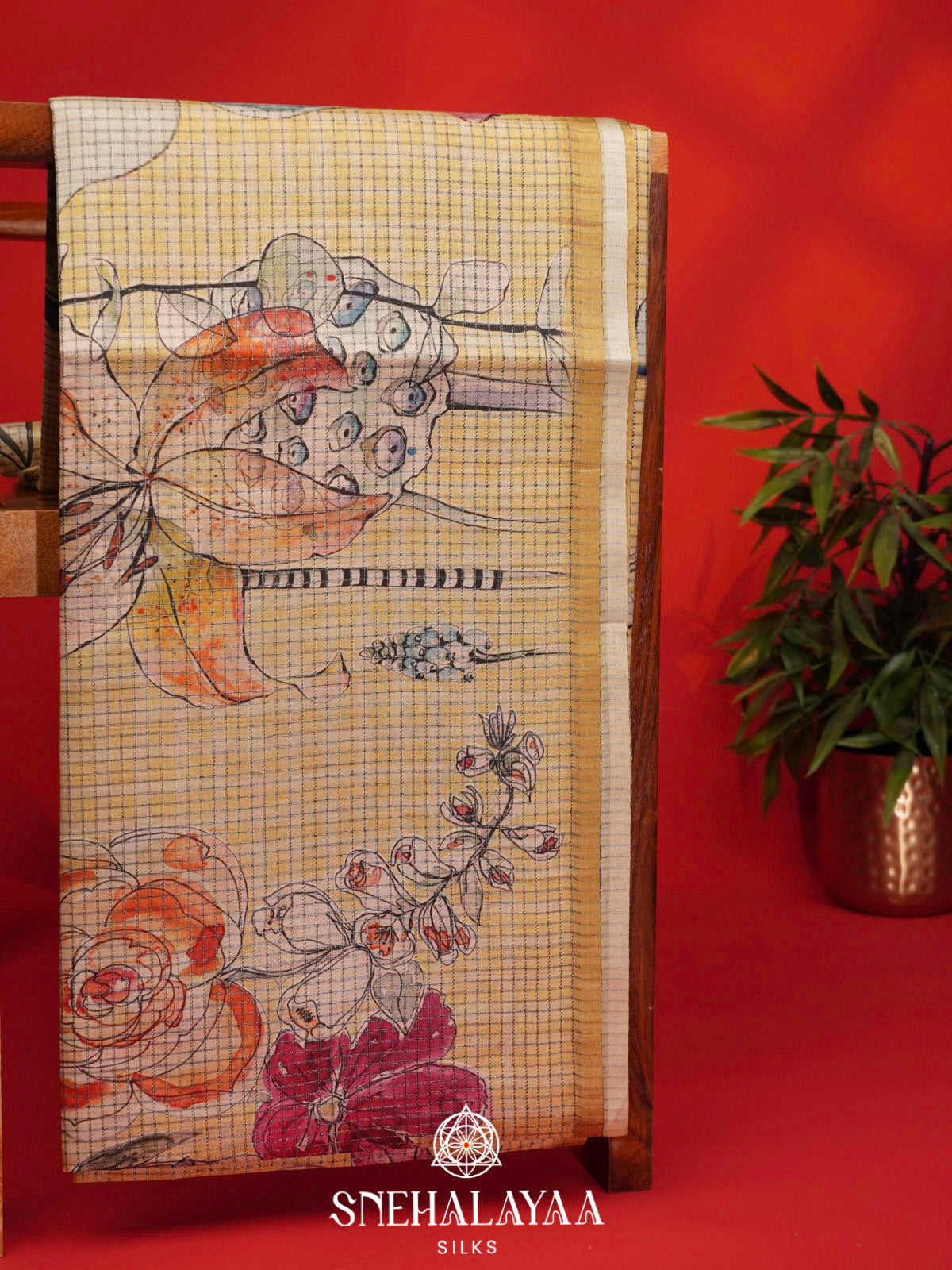 Pale Yellow Tussar Saree