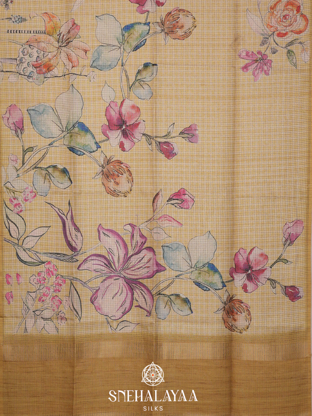 Pale Yellow Tussar Saree