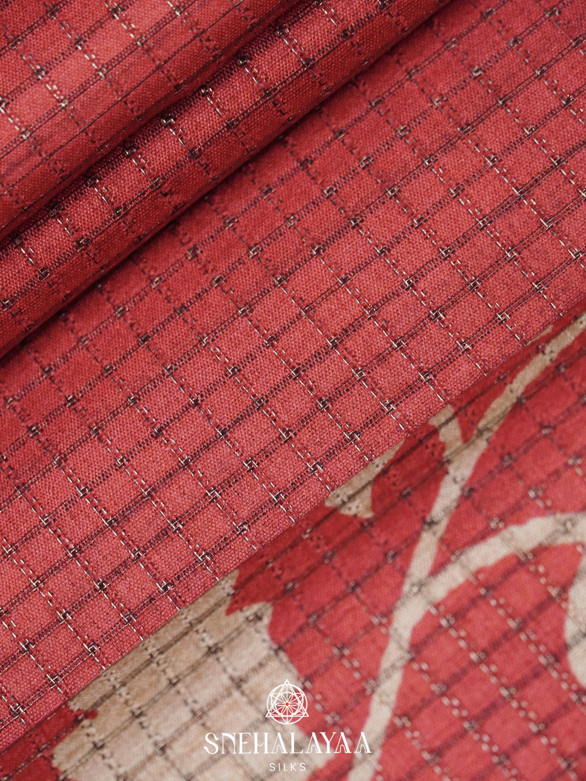 Coral Red Tussar Saree