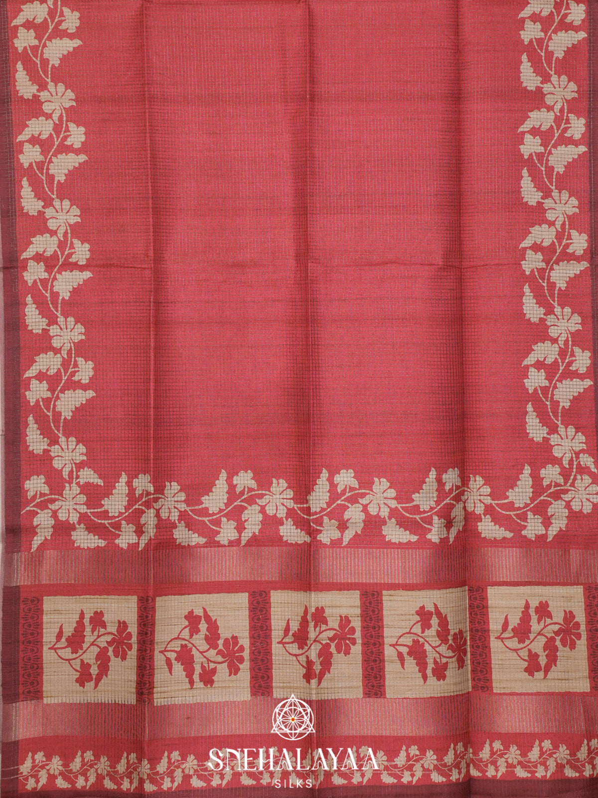 Coral Red Tussar Saree
