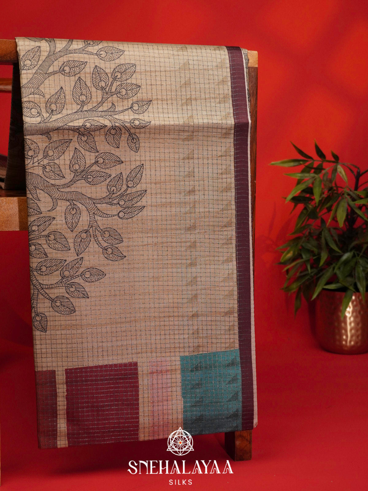 Beige With Brown Border Tussar Saree