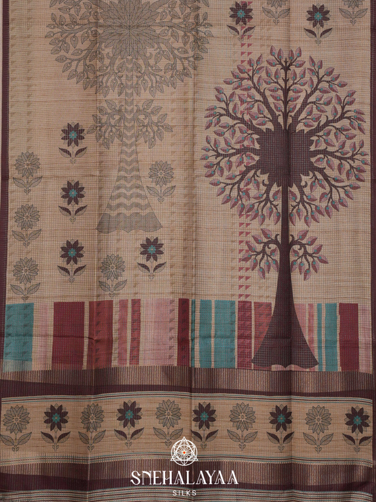 Beige With Brown Border Tussar Saree