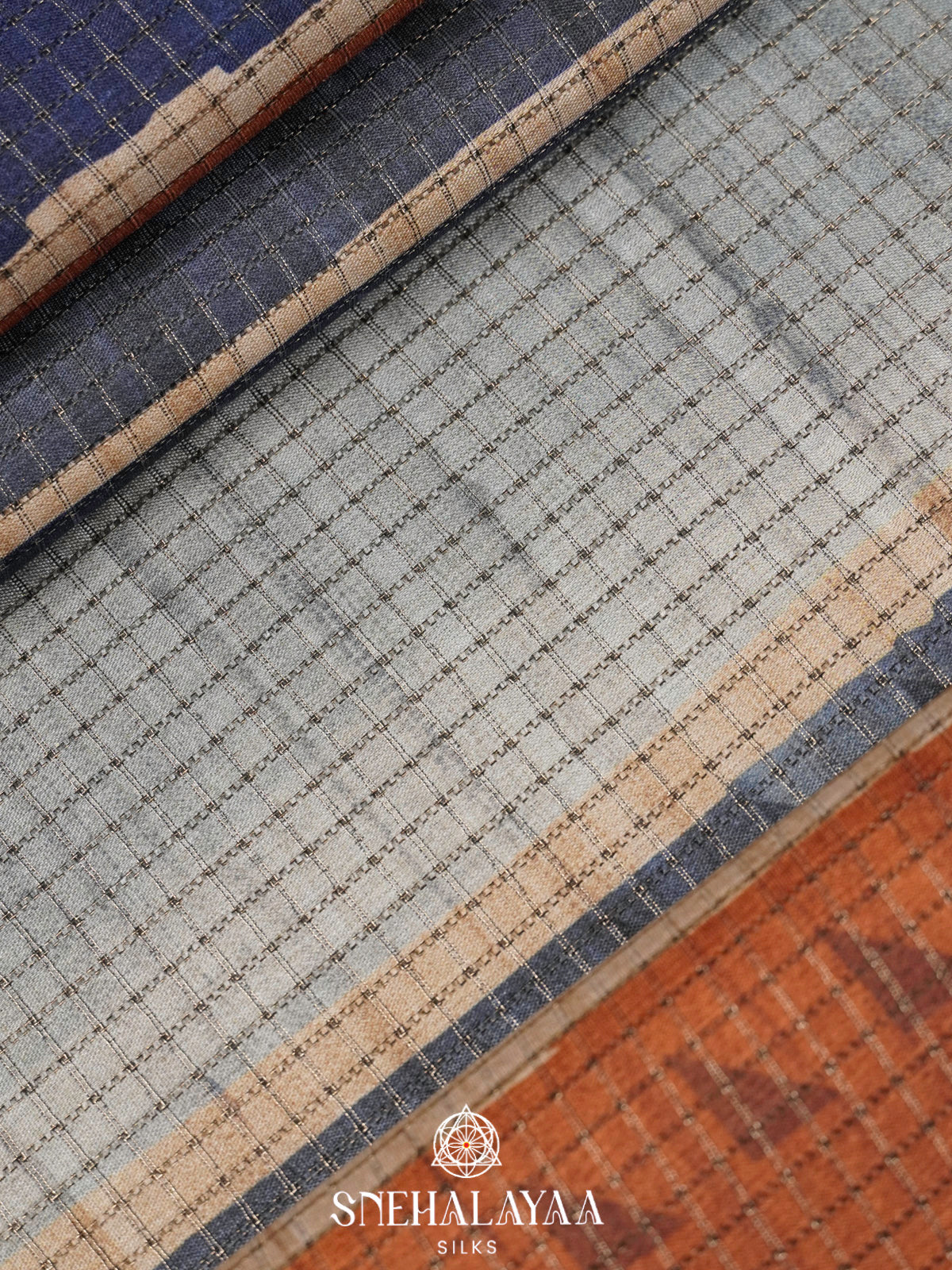 Beige With Navy Blue Border Tussar Saree