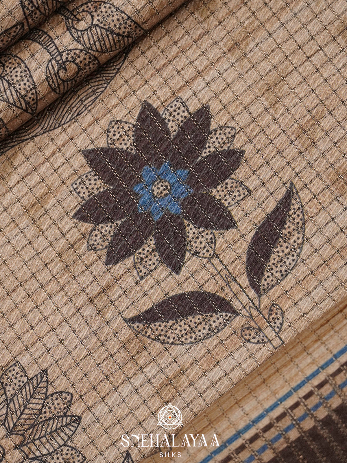 Beige With Coffee Brown Border Tussar Saree