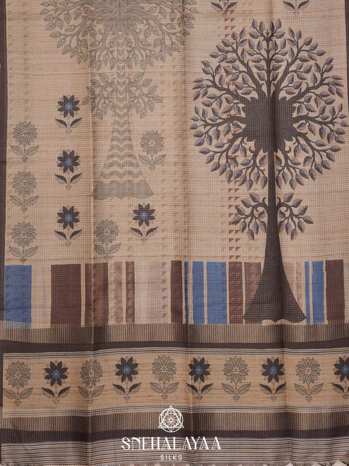 Beige With Coffee Brown Border Tussar Saree