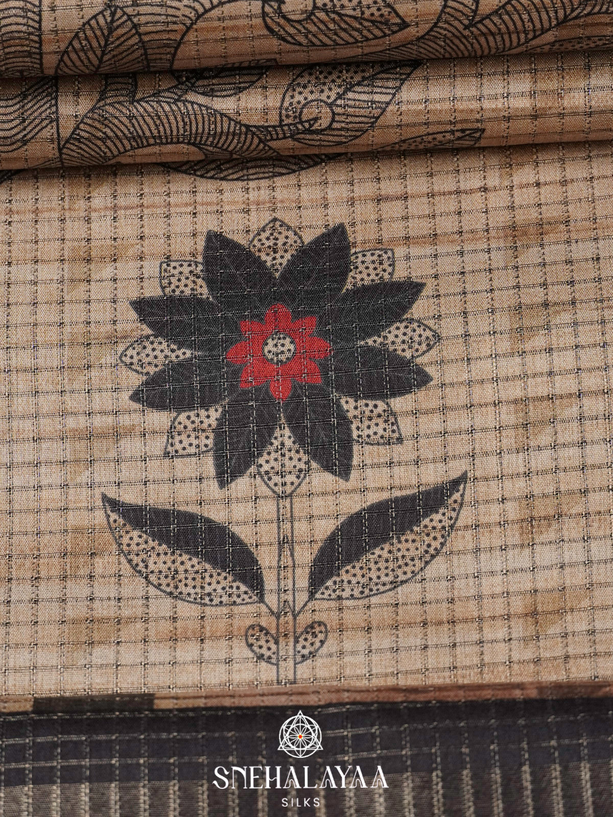 Beige With Black Border Tussar Saree