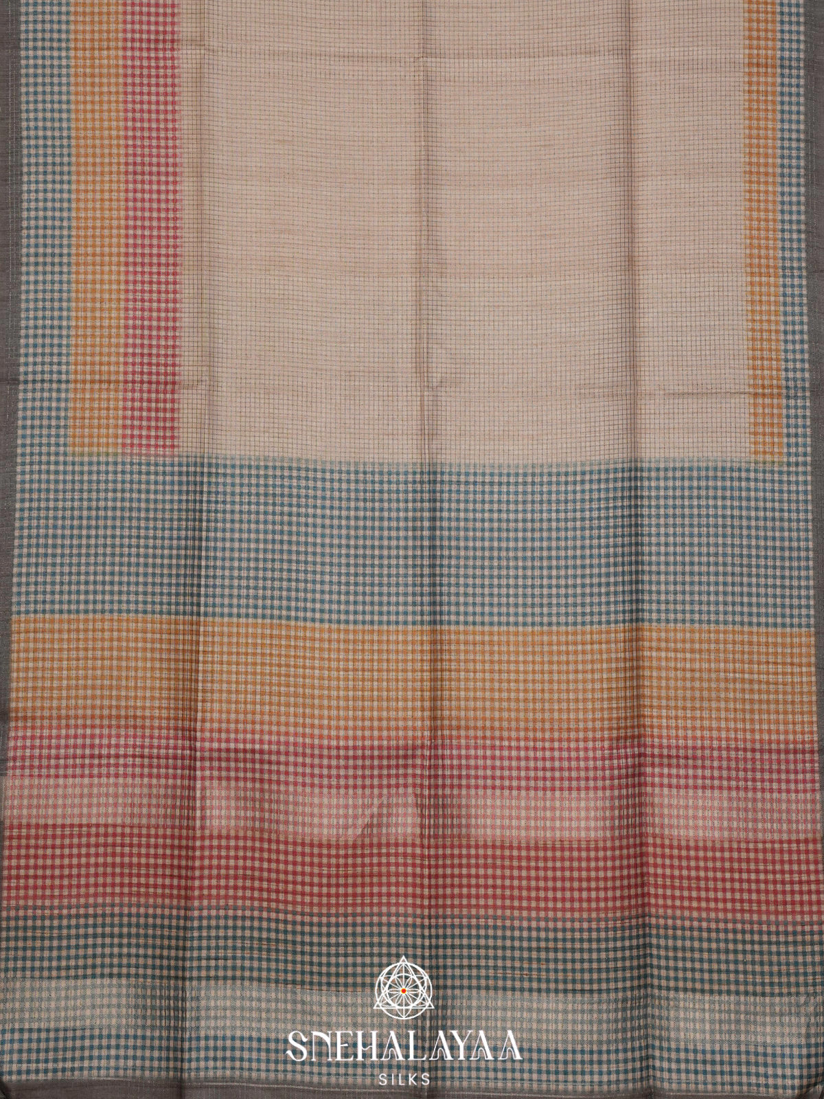 Beige with Multicolour Border Tussar Saree