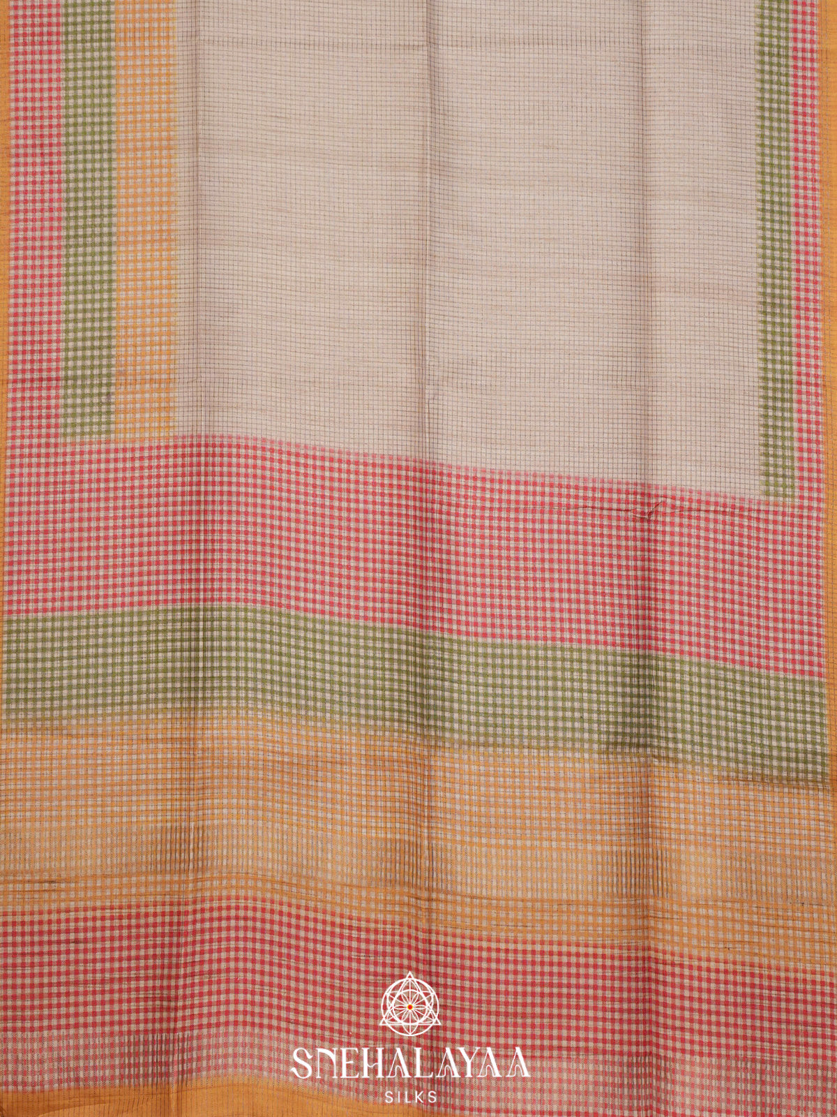 Cream with Multicolour Border Tussar Saree