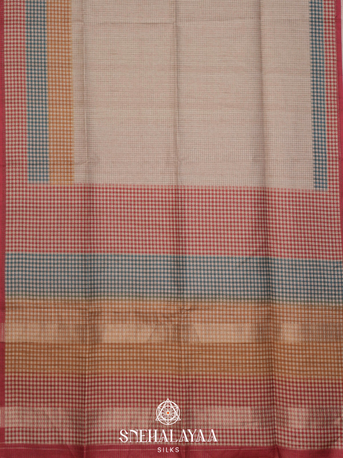 Beige with Multicolour Border Tussar Saree