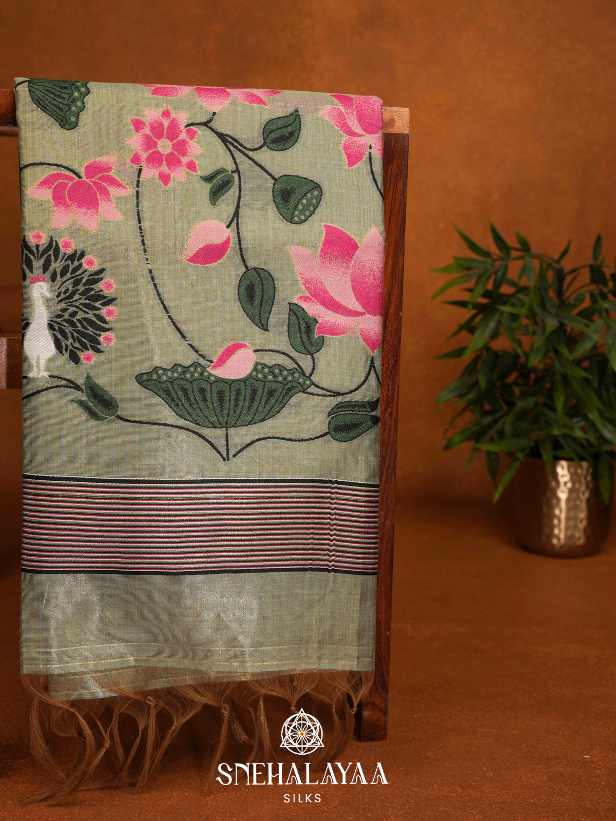 Sage Green Linen Saree