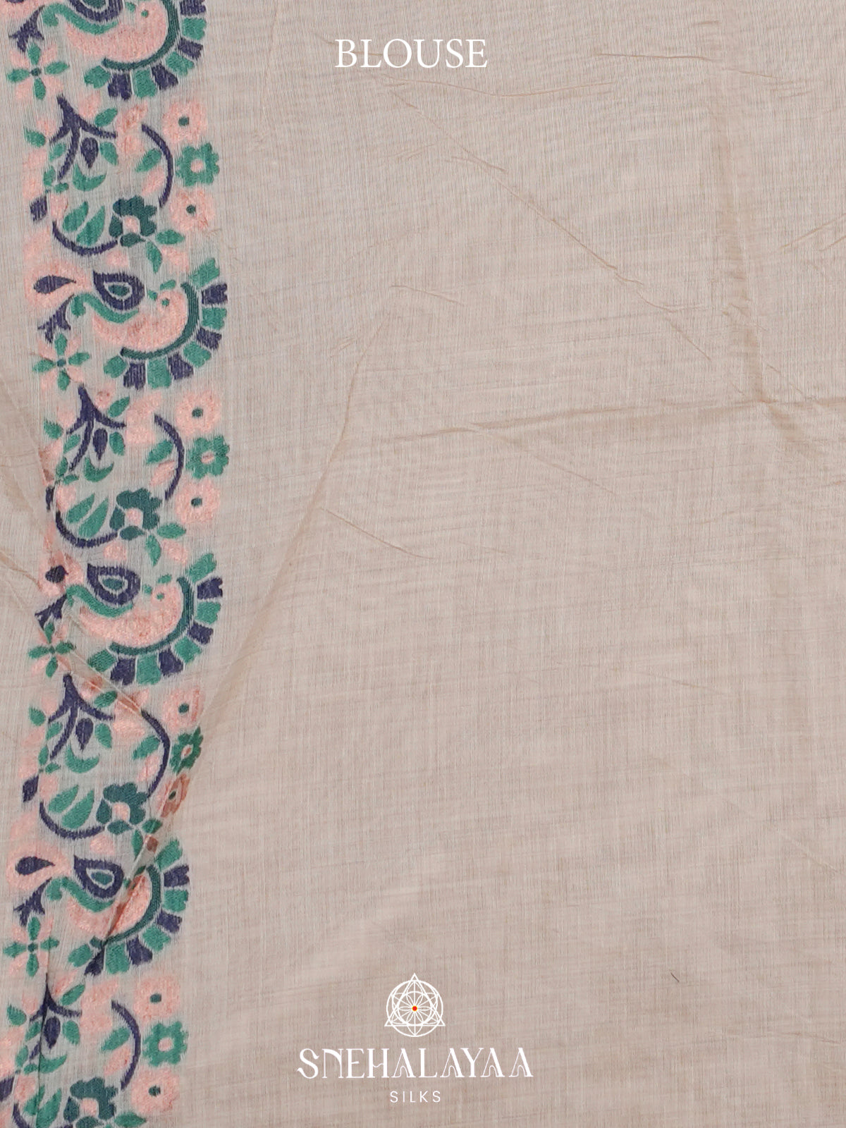 Cream Floral Printed Munga Cotton Saree