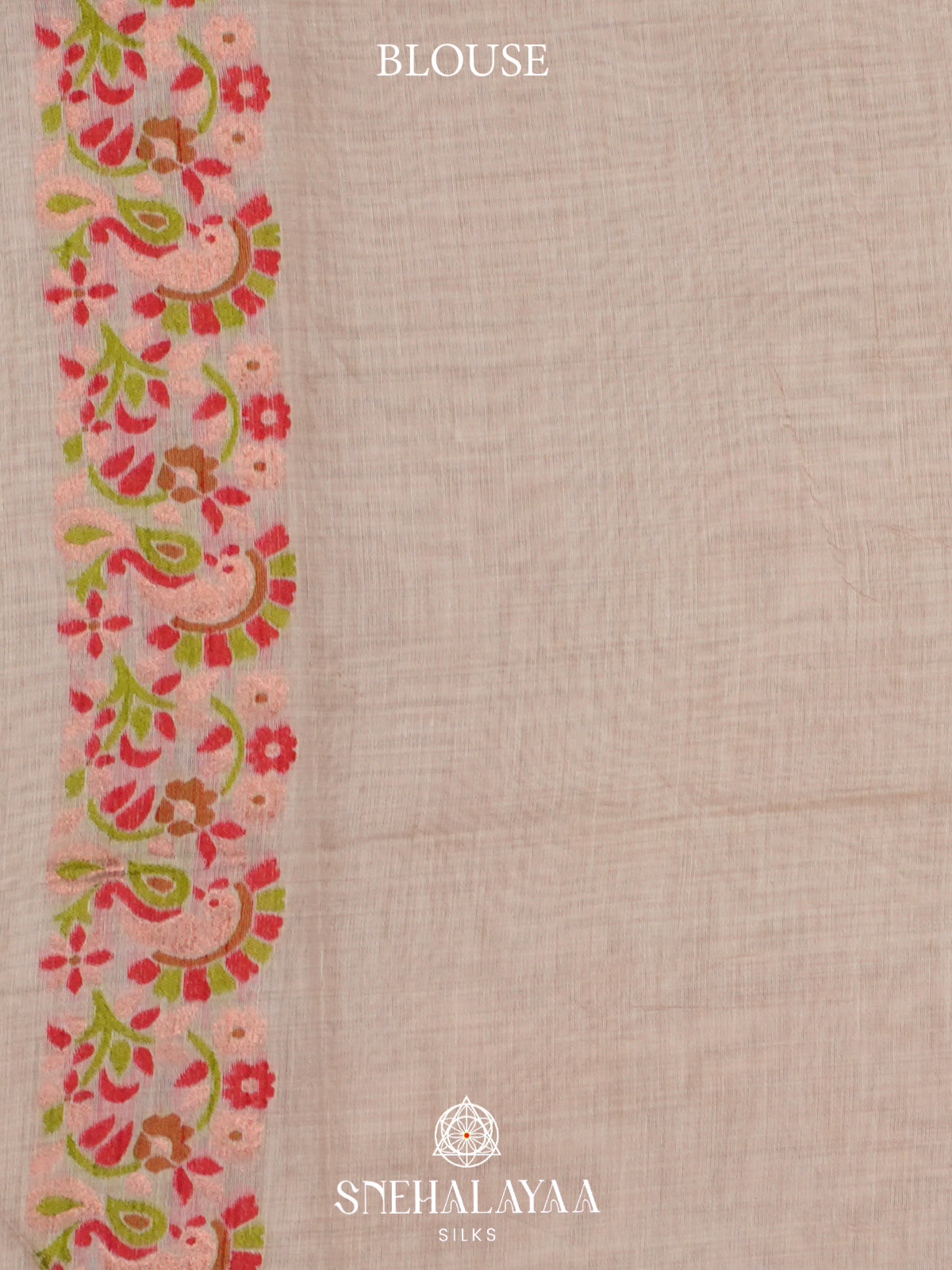 Cream Floral Printed Munga Cotton Saree