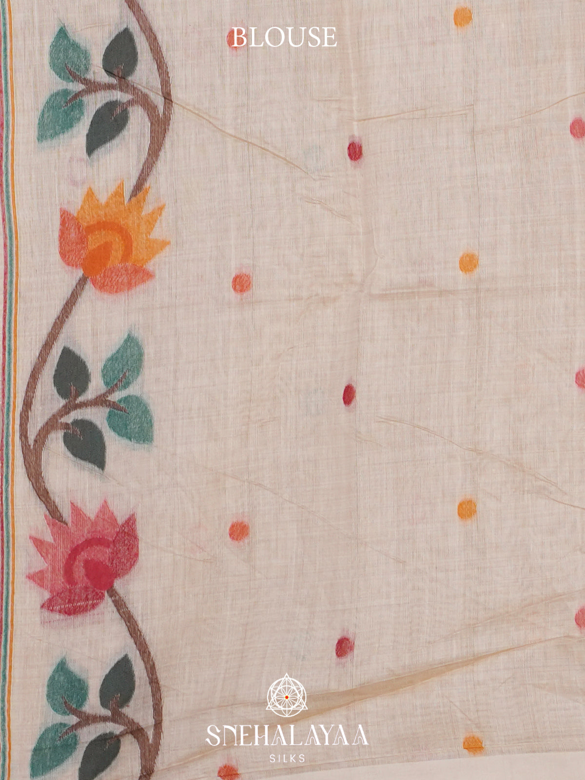 Cream Floral Printed Munga Cotton Saree
