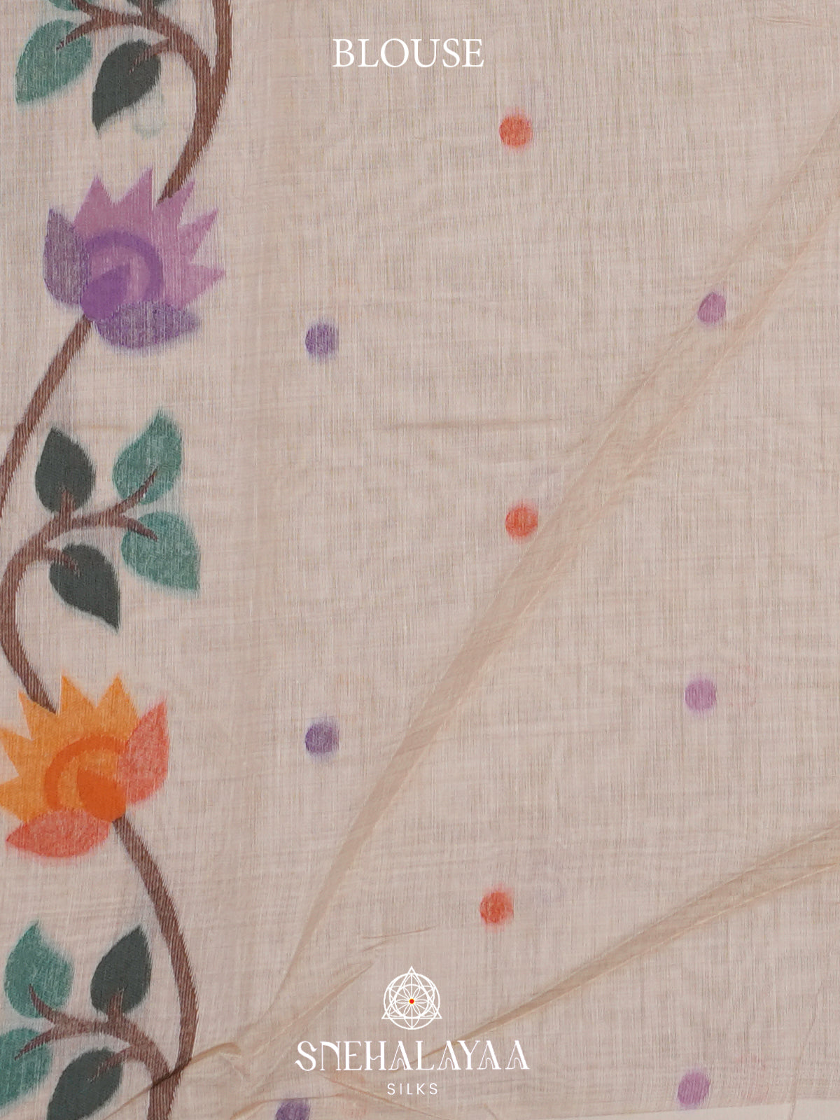 Cream Floral Printed Munga Cotton Saree