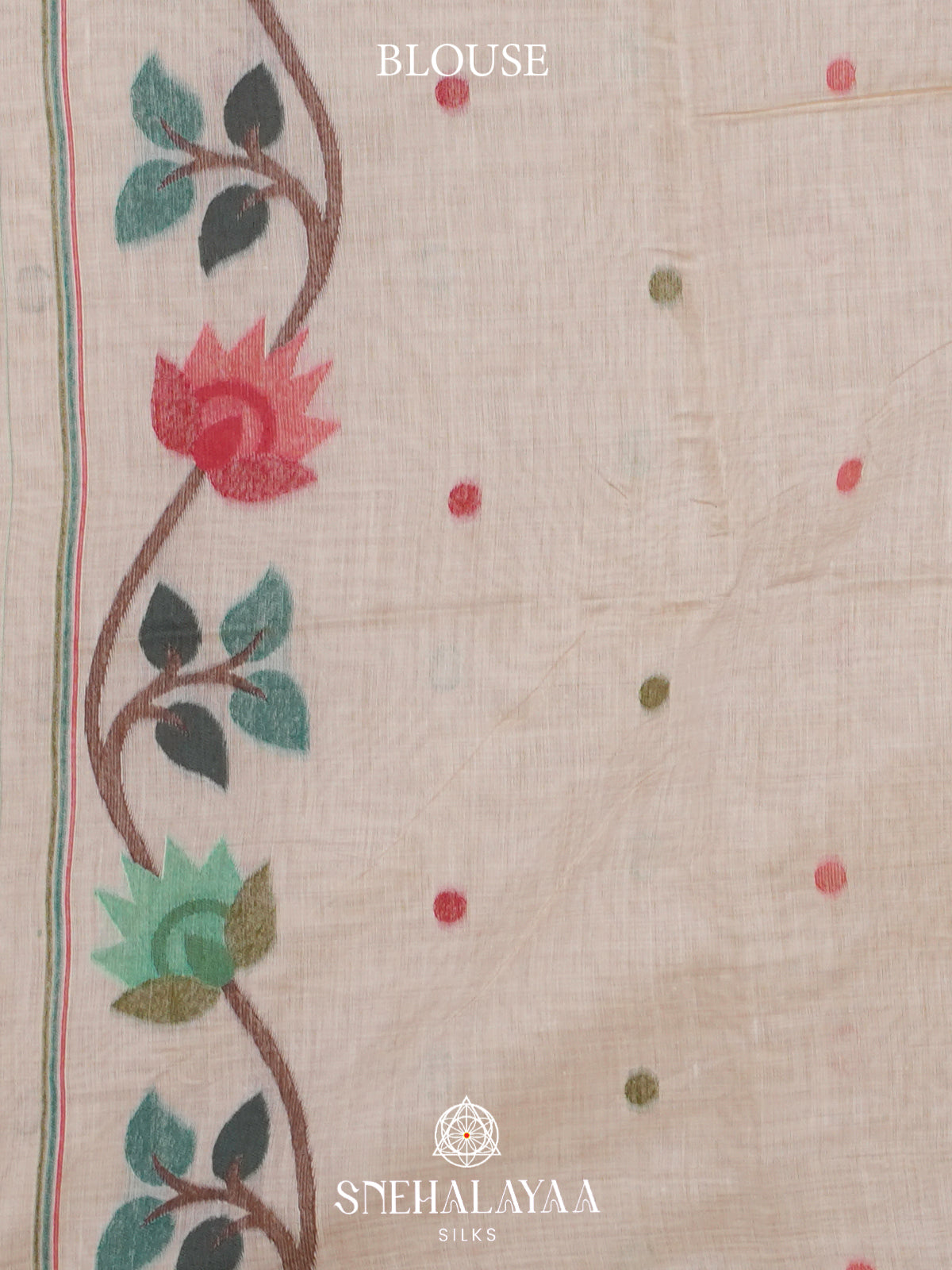Cream Floral Printed Munga Cotton Saree