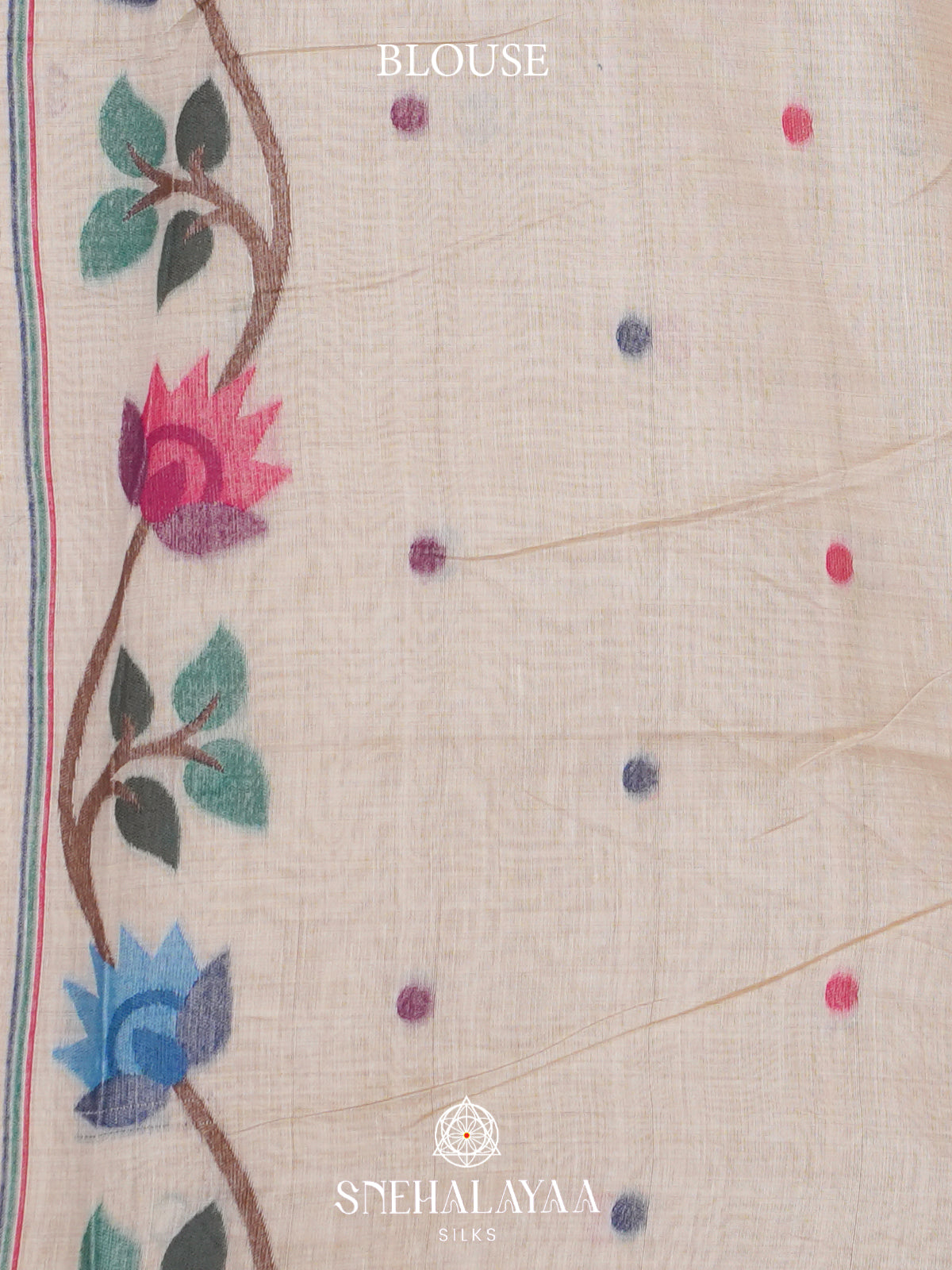 Cream Floral Printed Munga Cotton Saree