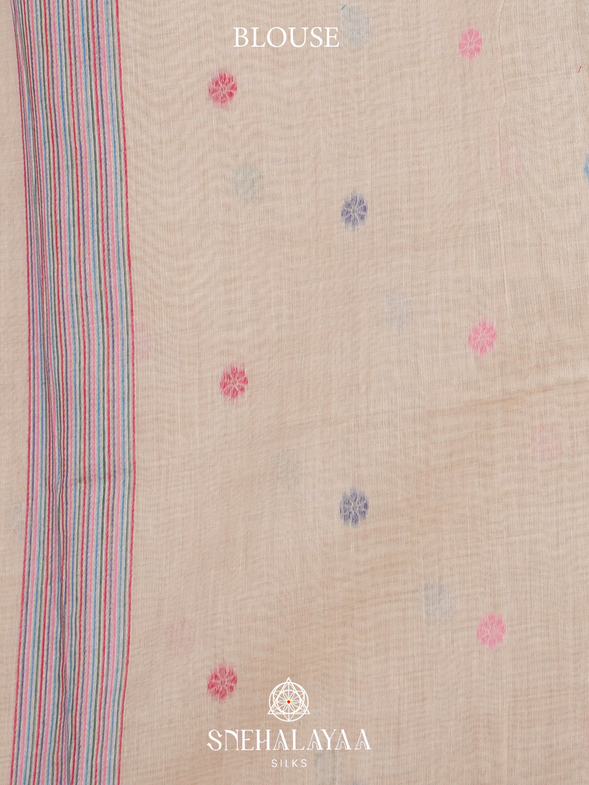 Cream Floral Printed Munga Cotton Saree
