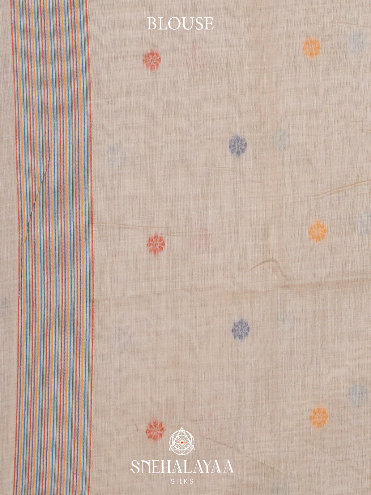 Cream Floral Printed Munga Cotton Saree