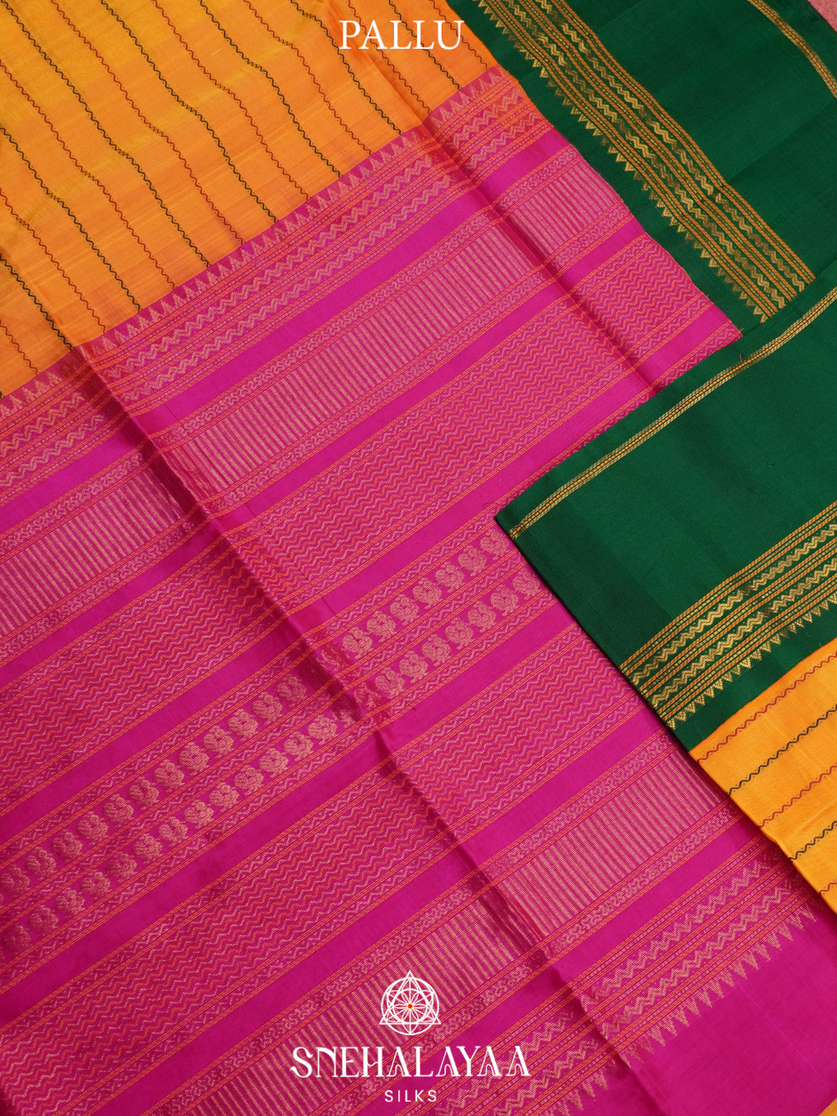 Mango Yellow Kuppadam Silk Cotton Saree