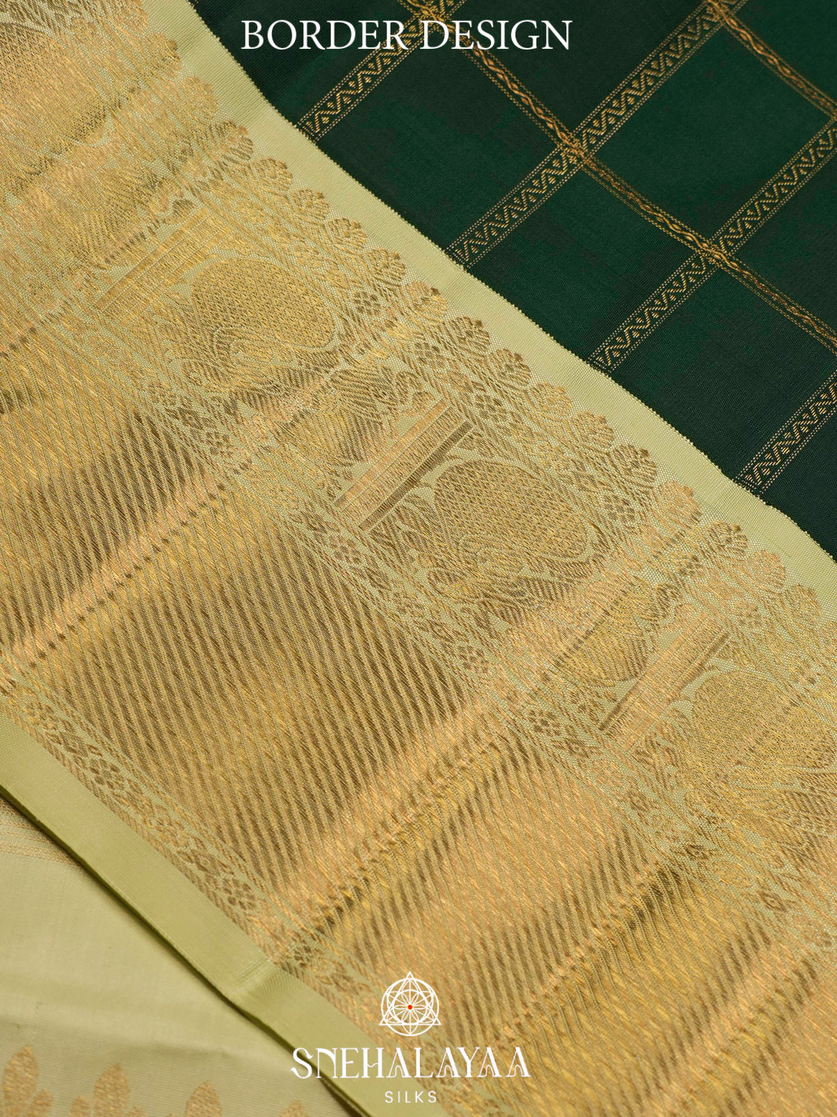 Bottle Green Kanjivaram Silk Saree with Gold Zari Border