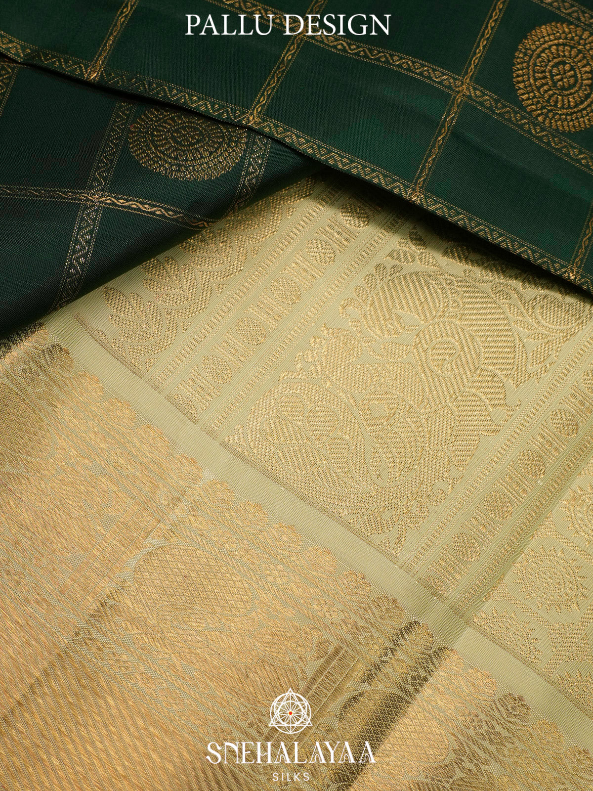 Bottle Green Kanjivaram Silk Saree with Gold Zari Border