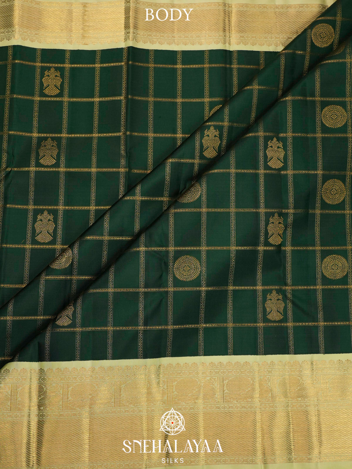 Bottle Green Kanjivaram Silk Saree with Gold Zari Border